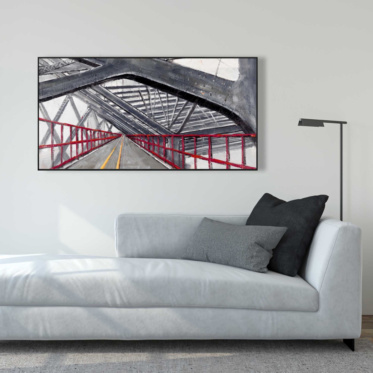 C1FC2448EZIL3N 24 x 48 in. Under The Brooklyn Bridge - Industrial Red Framed Canvas Art