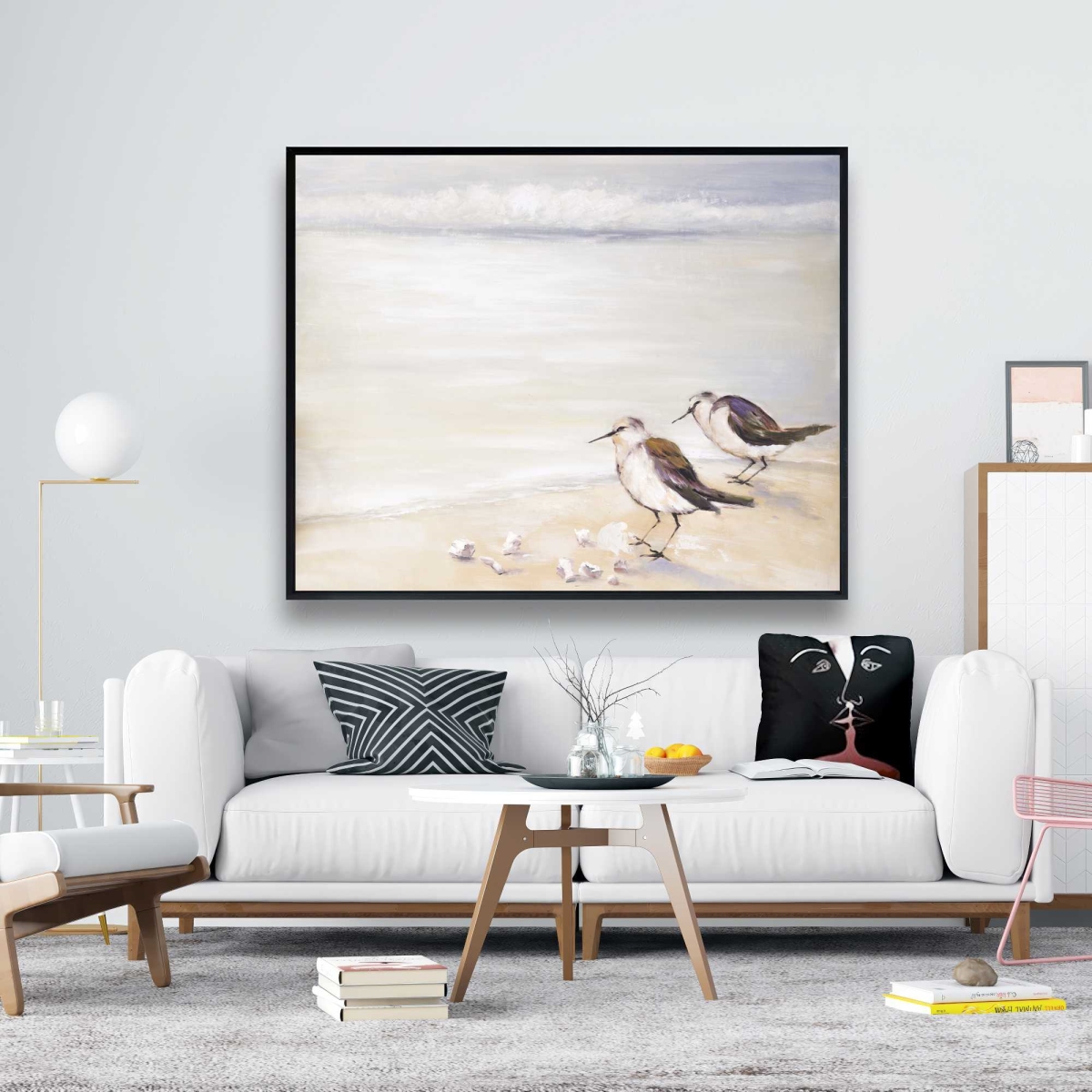 C1FC48604X5EWI 48 x 60 in. Two Sandpipers on the Beach - Framed Canvas Home Decor