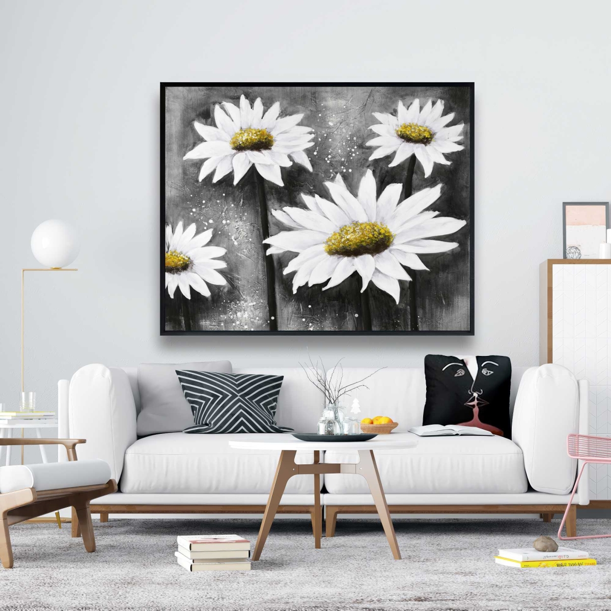 C1FC48606NAF45 48 x 60 in. Daisies At Sun - Black Framed Canvas for Home Decor