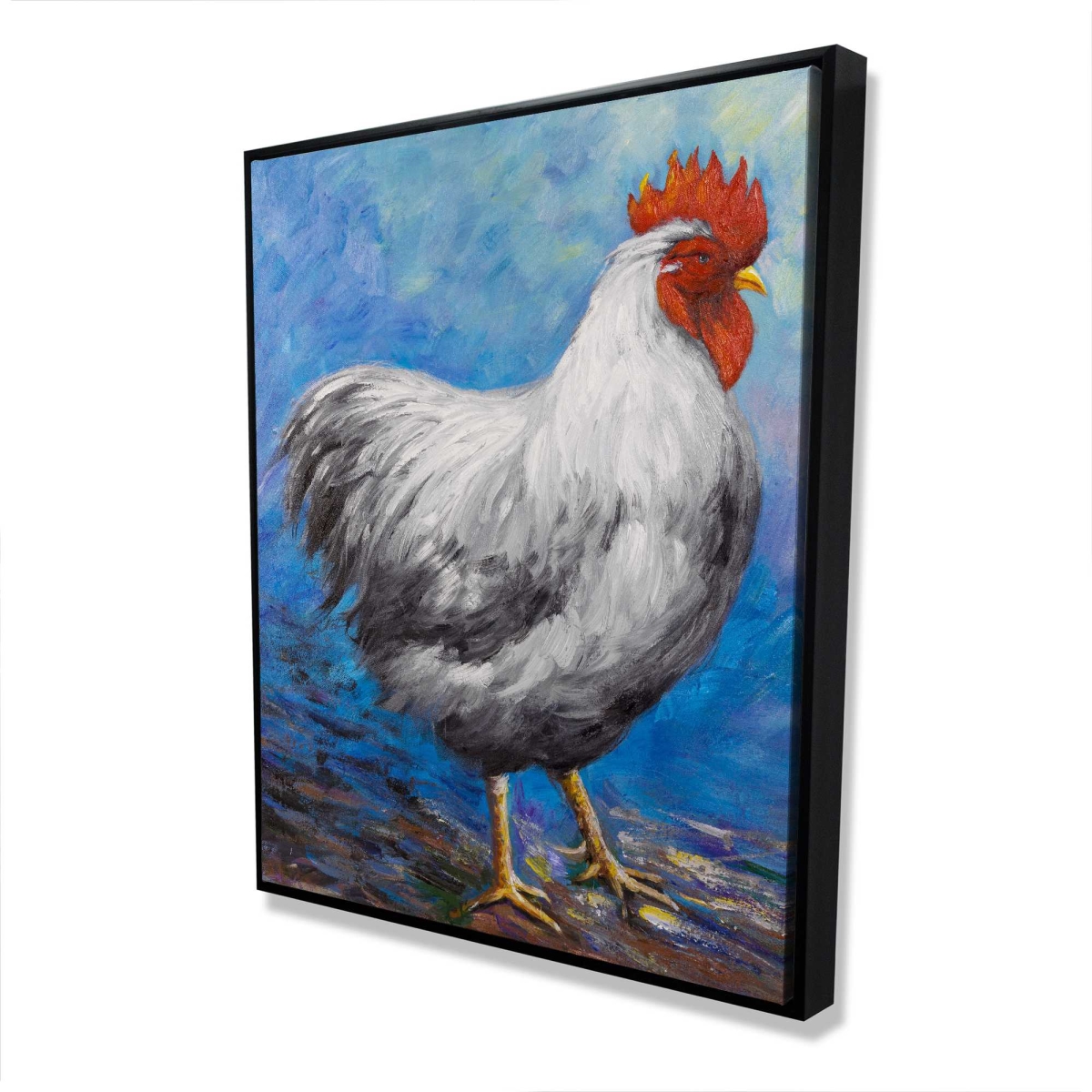 C1FC48609AGSJ9 48 x 60 in. Grey Rooster - Blue Contemporary Framed Canvas
