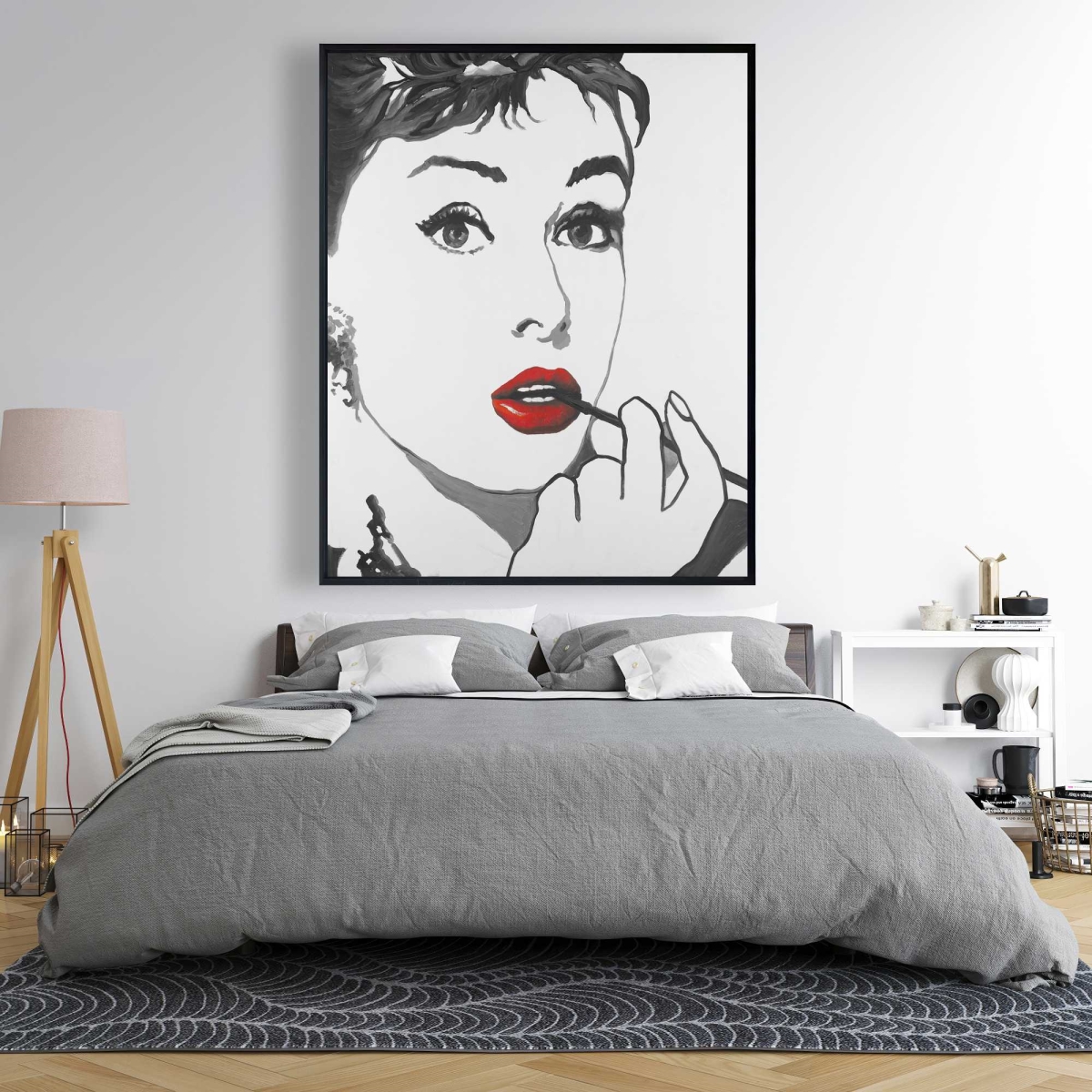 C1FC4860F66WJQ 48 x 60 in. Audrey Hepburn Outline Style Framed Canvas - Home Decor