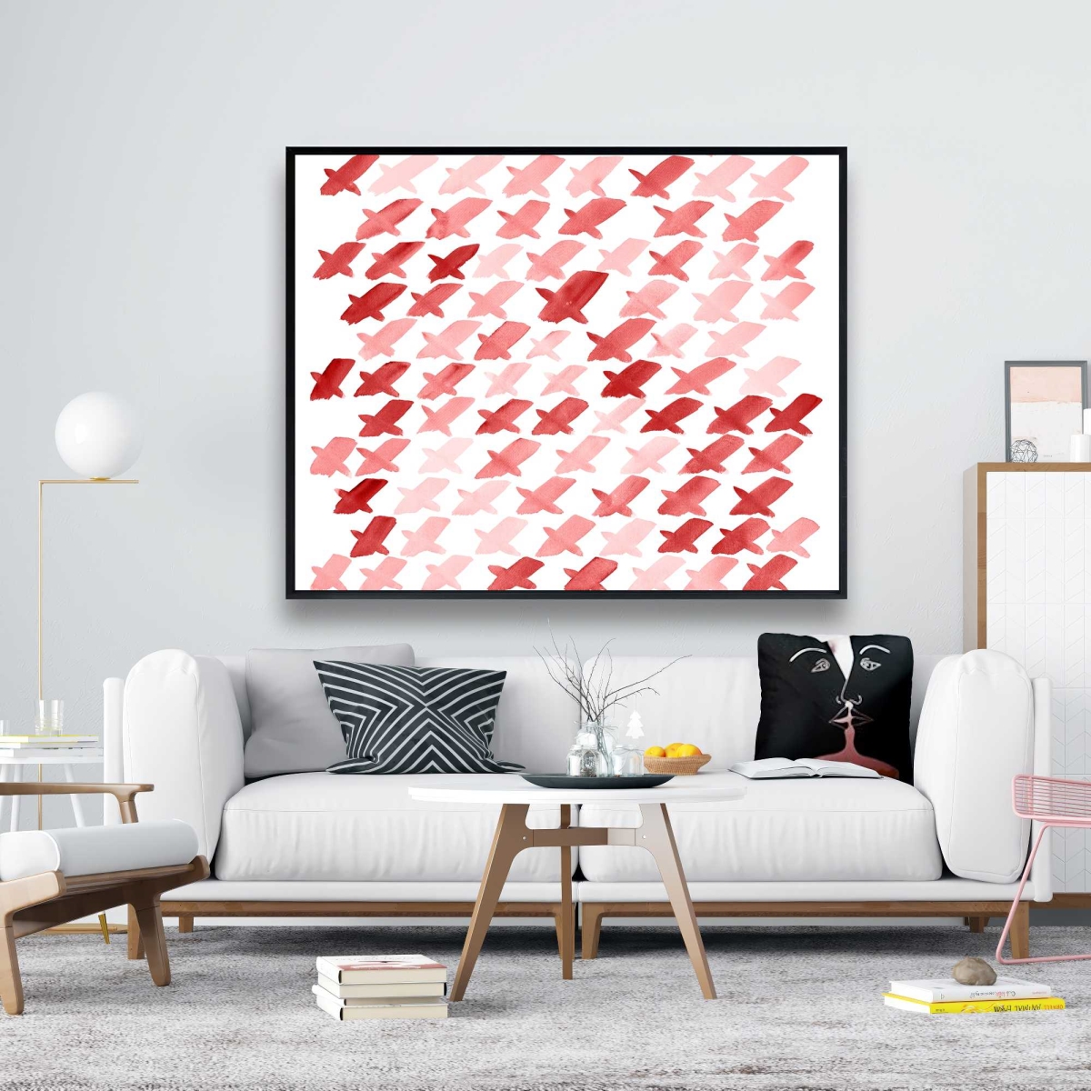 C1FC4860IHZ4P2 48 x 60 in. X Red Pattern - Illustrative Shapes Framed Canvas