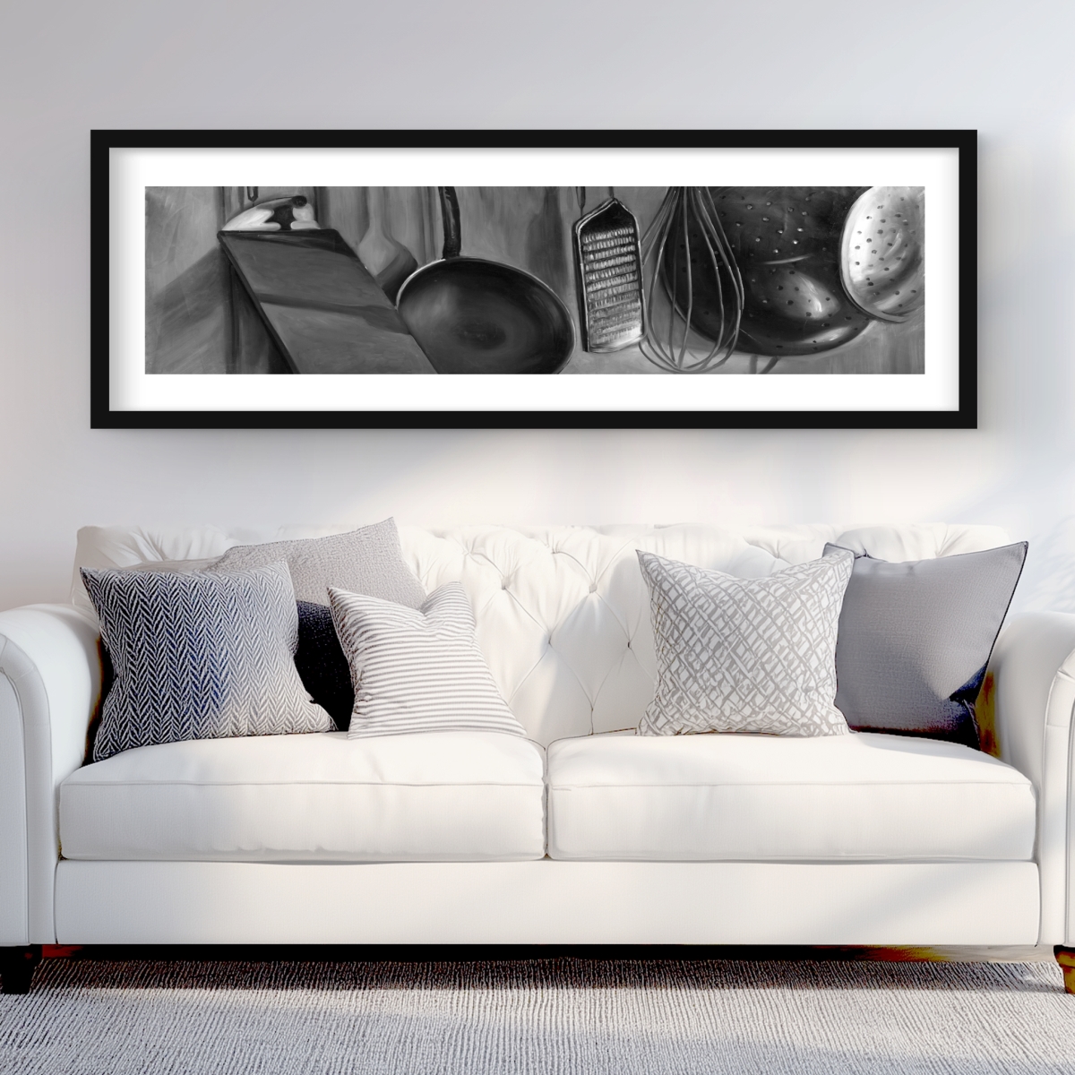 C1FM2060LEFPIP 20 x 60 in. Kitchen Monochrome Framed Print Wall Art - Chef Tools Home Decor
