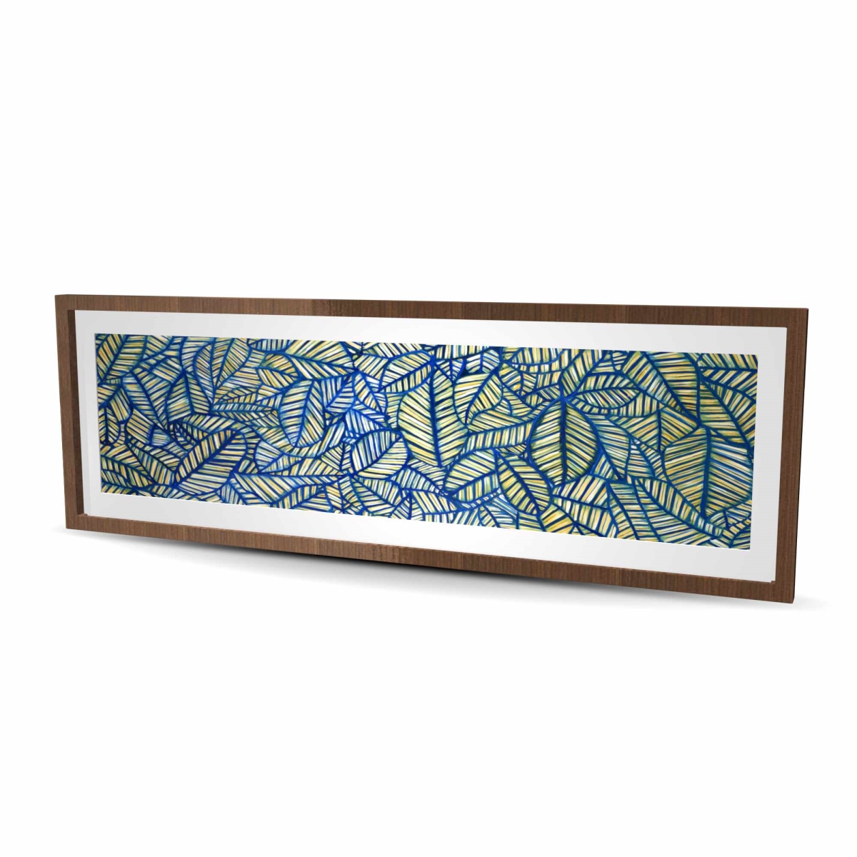 C1FM2060OGIGHZ 20 x 60 in. Blue Leaf Patterns - Framed Matted Print Wall Art for Bedroom Decor