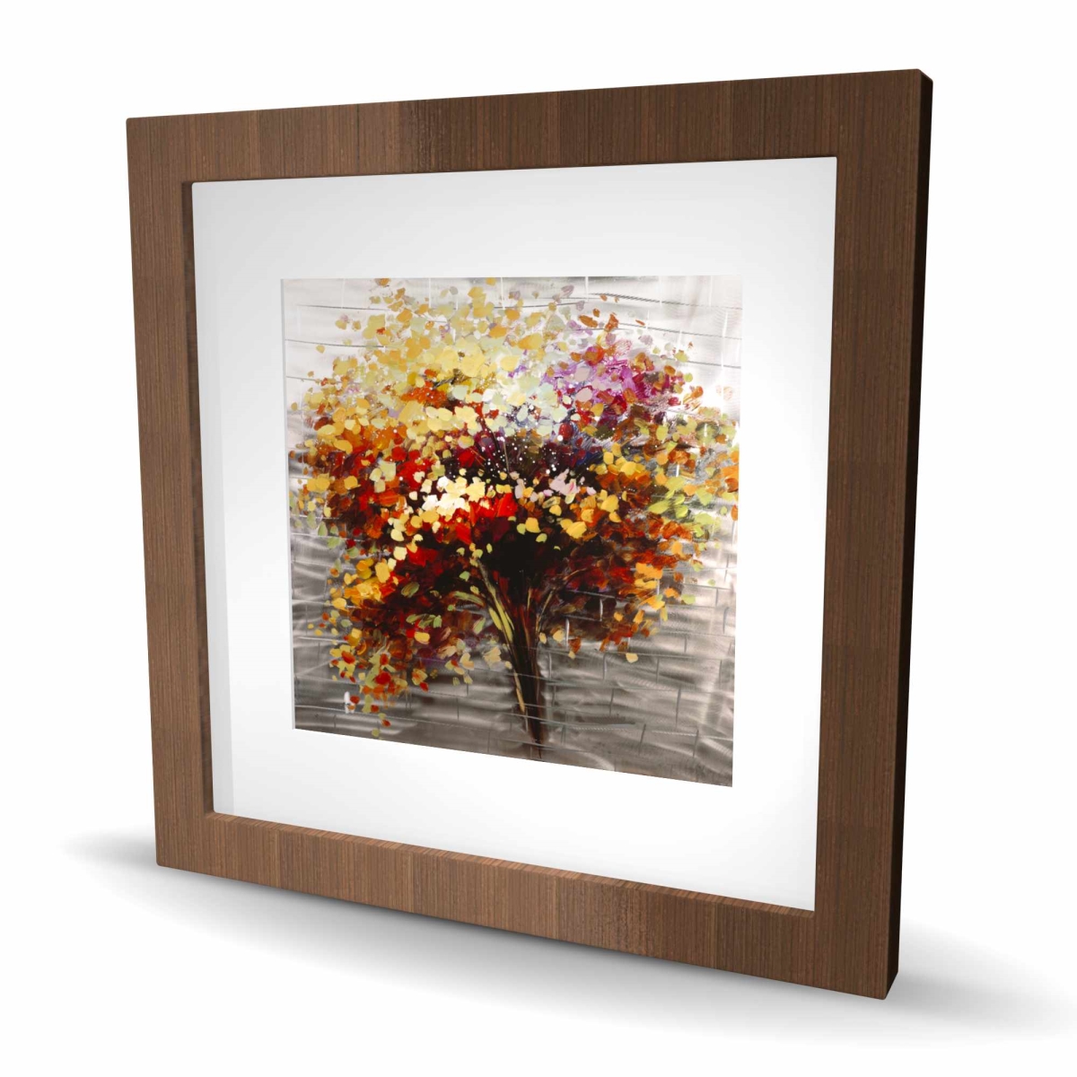 C1FM1616QU2YWF 16 x 16 in. Abstract Colorful Tree - Framed Matted Print Wall Art for Red Bedroom