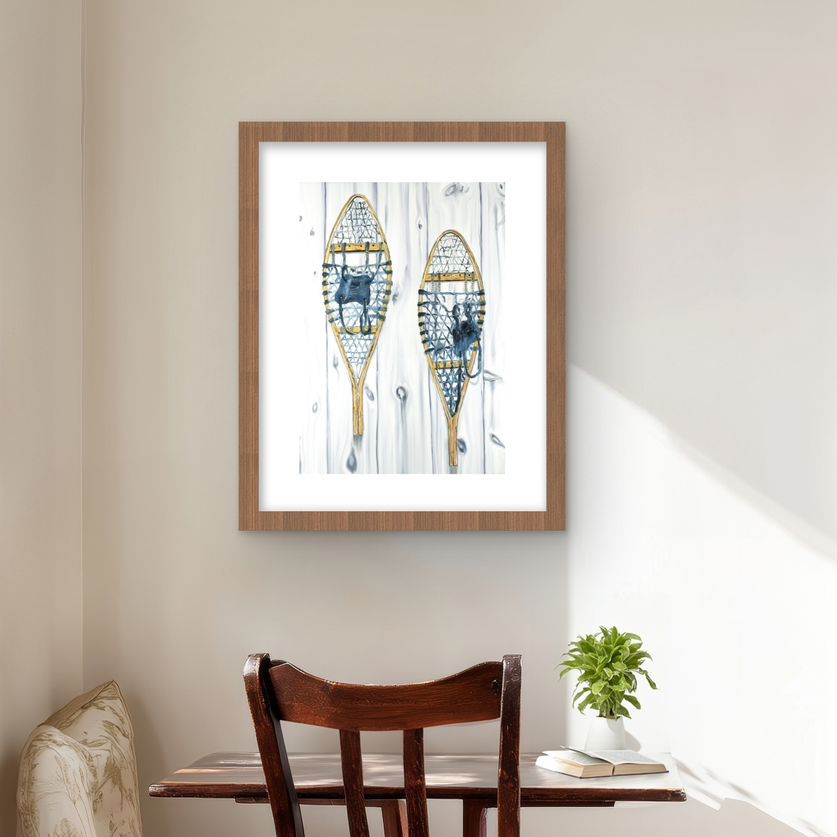 C1FM162028124E 16 x 20 in. Vintage Wood Snowshoes Print Wall Art - Rustic Man Cave Home Decor