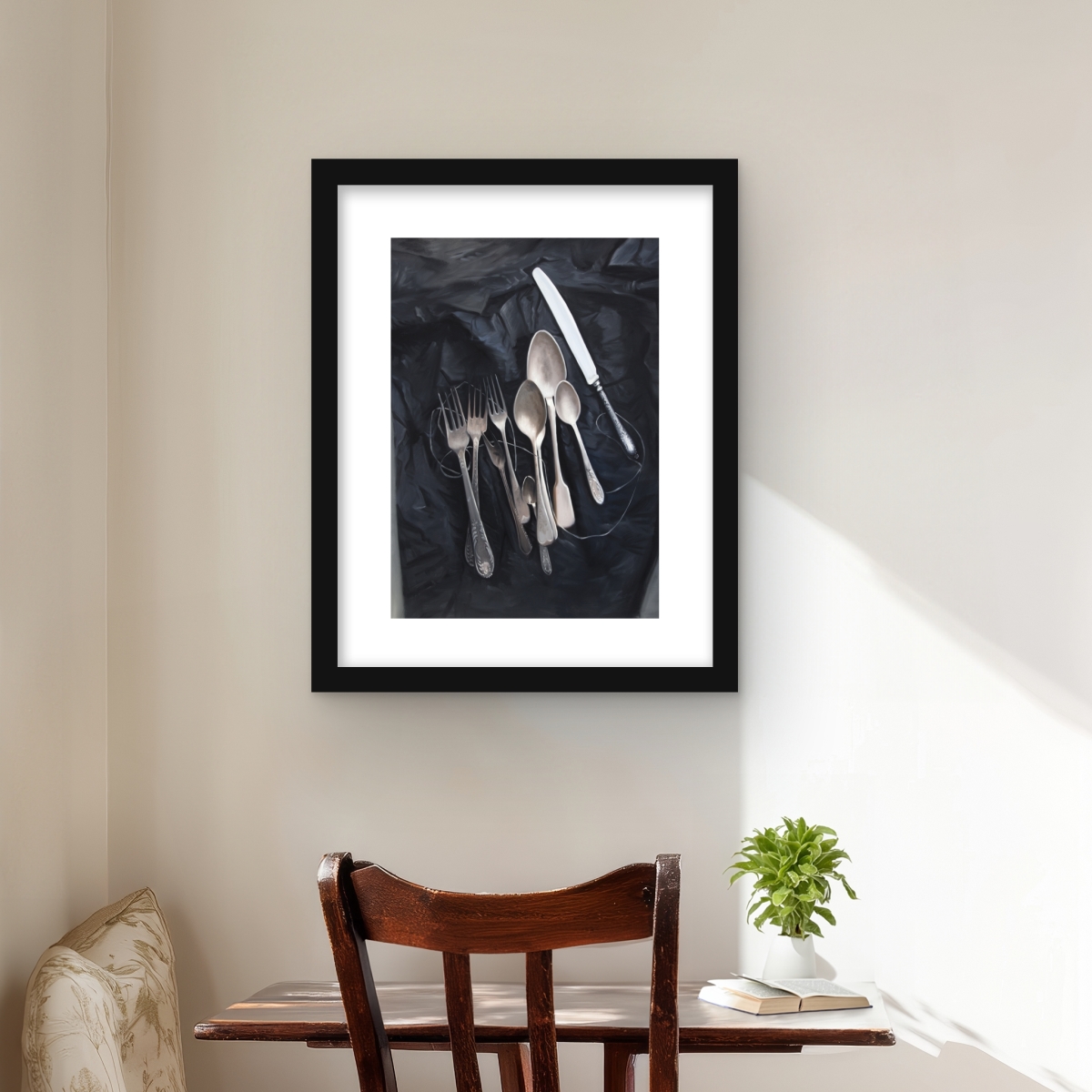 C1FM1620A8E95U 16 x 20 in. Vintage Cutlery Print Wall Art - Framed Matted Still Life Decor
