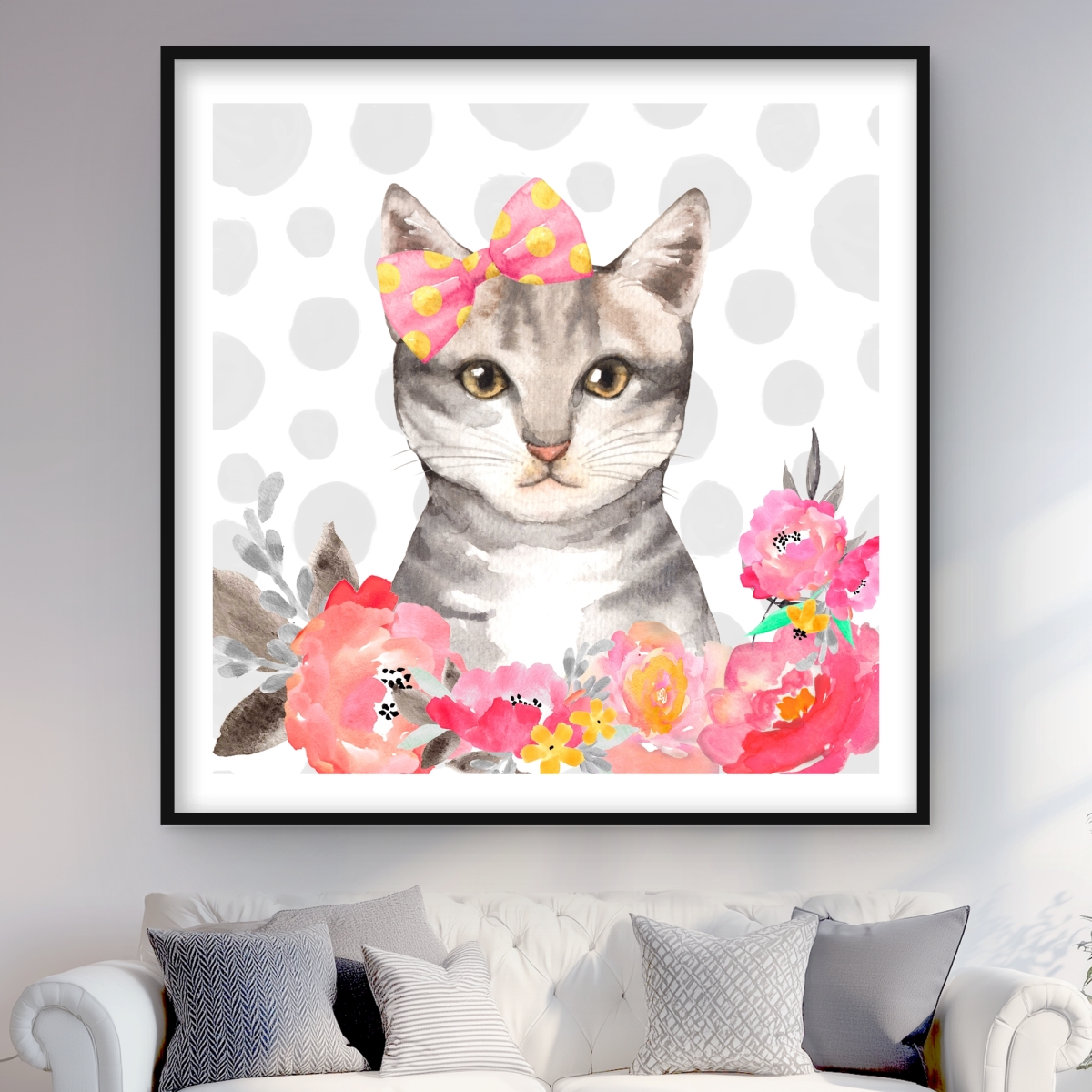 C1FM4848XYRC2V 48 x 48 in. Charming Cat - Illustrative Framed Matted Print Wall Art - Home Decor