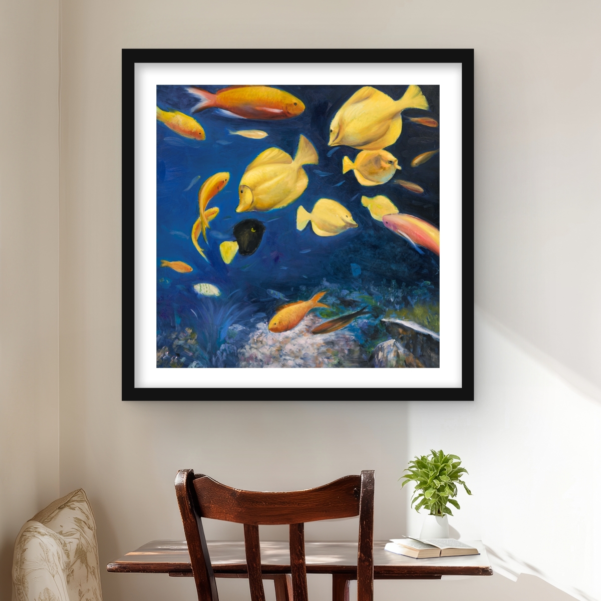 C1FM24249Q3OC7 24 x 24 in. Fish Under the Sea - Framed Matted Print Wall Art - Home Decor Art