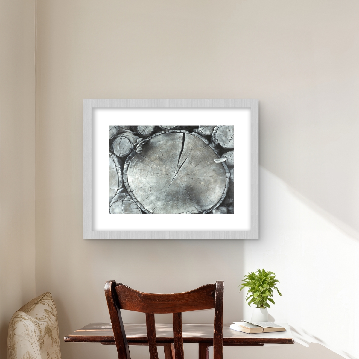 C1FM1620Q35IJK 16 x 20 in. Stacked Wood Logs - Still Life Print Wall Art - White Framed Decor
