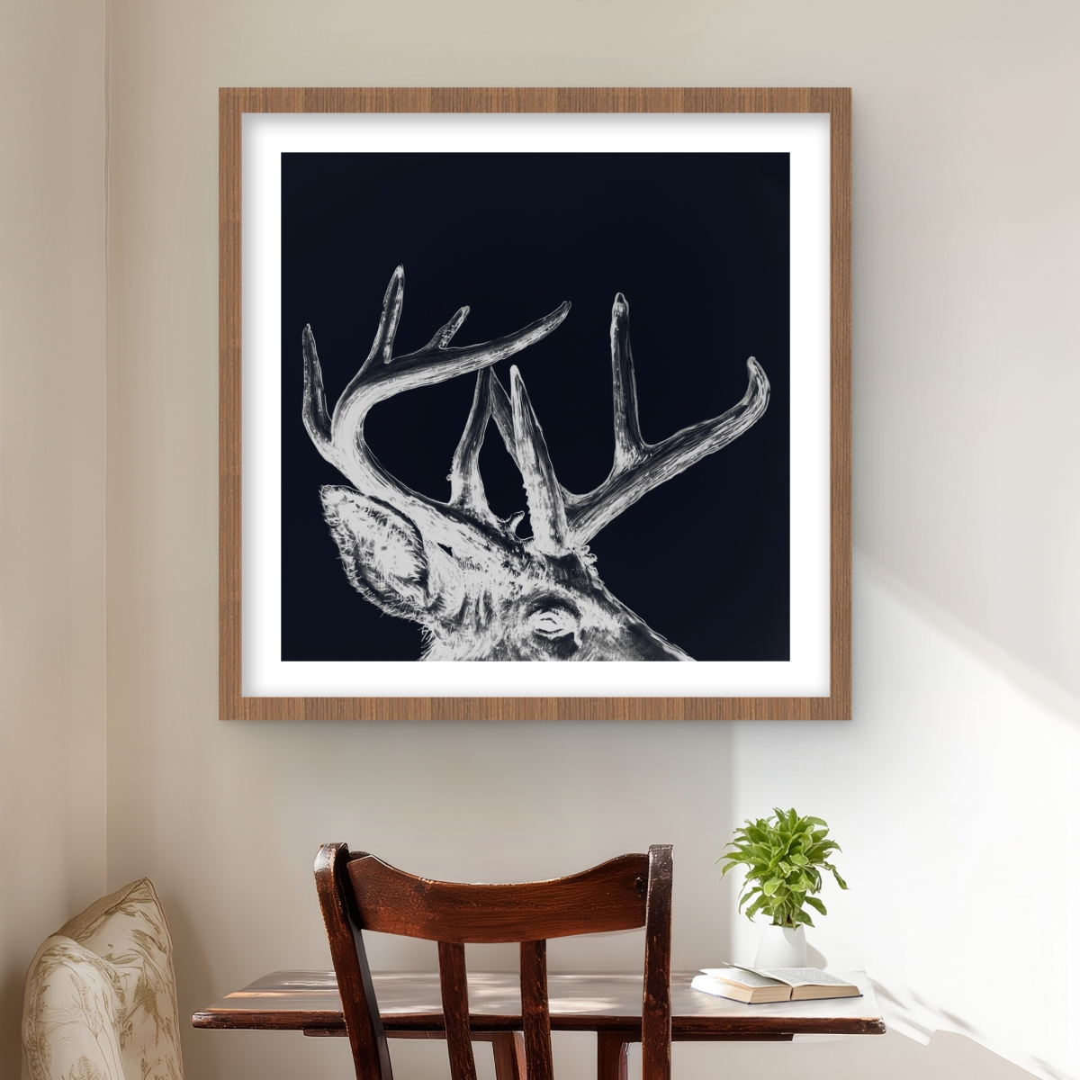 C1FM2424DSWZ11 24 x 24 in. Blue Roe Deer Plume - Rustic Office Framed Print Wall Art for Decor