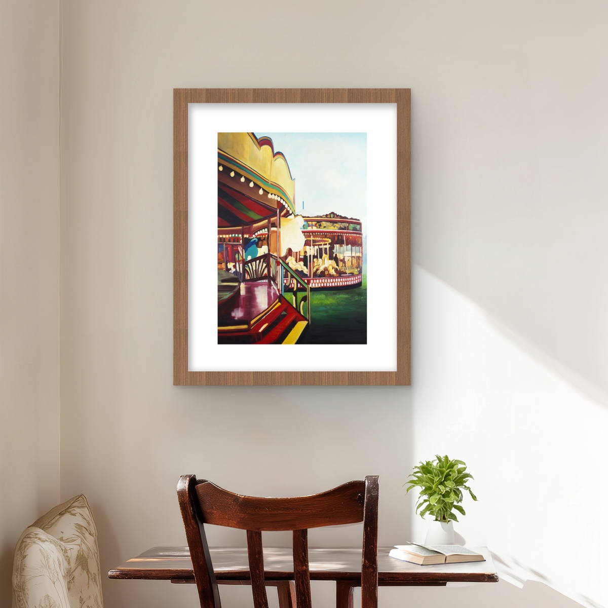 C1FM1620JB08LM Carousel in a Carnaval - Framed Matted Print Wall Art for Home Decor, 16 x 20 in.
