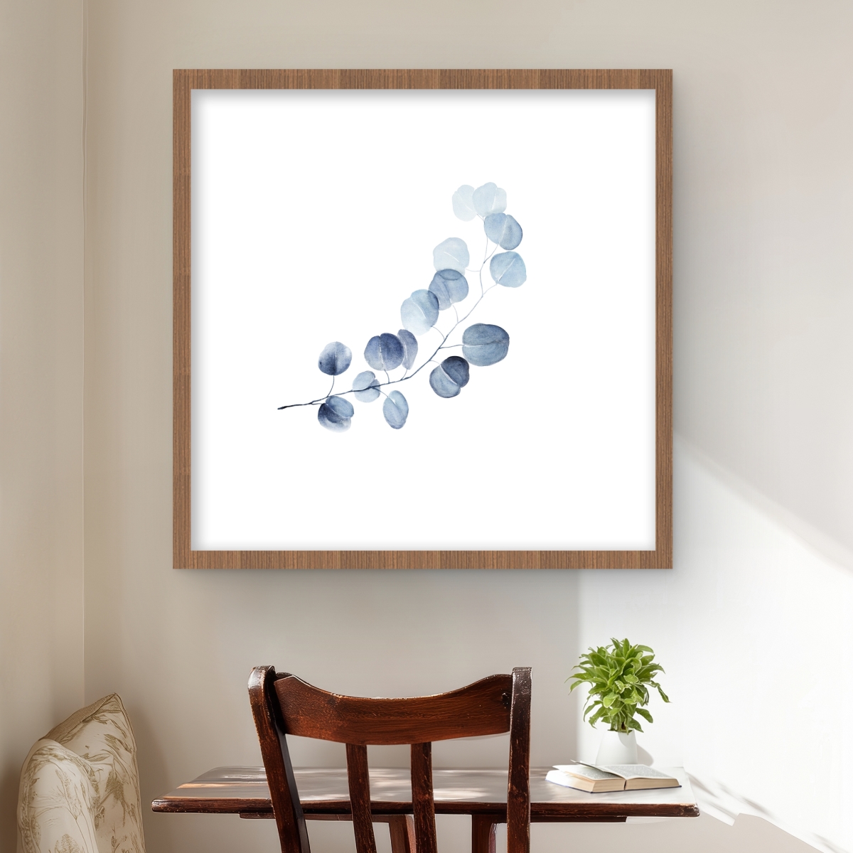 C1FM2424S8WHAS 24 x 24 in. Eucalyptus Branch Framed Print Wall Art - Botanical Minimalist Decor