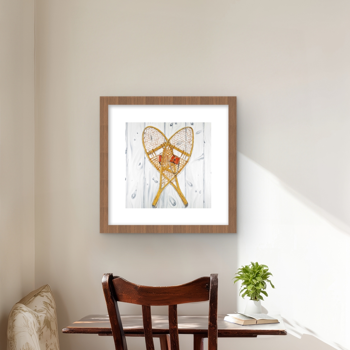 C1FM1616N7ALHP 16 x 16 in. Vintage Wood Snowshoes Print Wall Art - Seasons Hygge Home Decor
