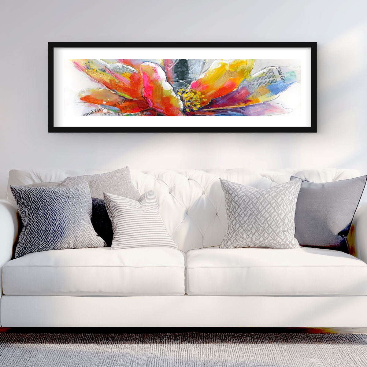 C1FM1648HKCKVJ 16 x 48 in. Abstract Flower with Texture - Modern Framed Print Wall Art for Decor