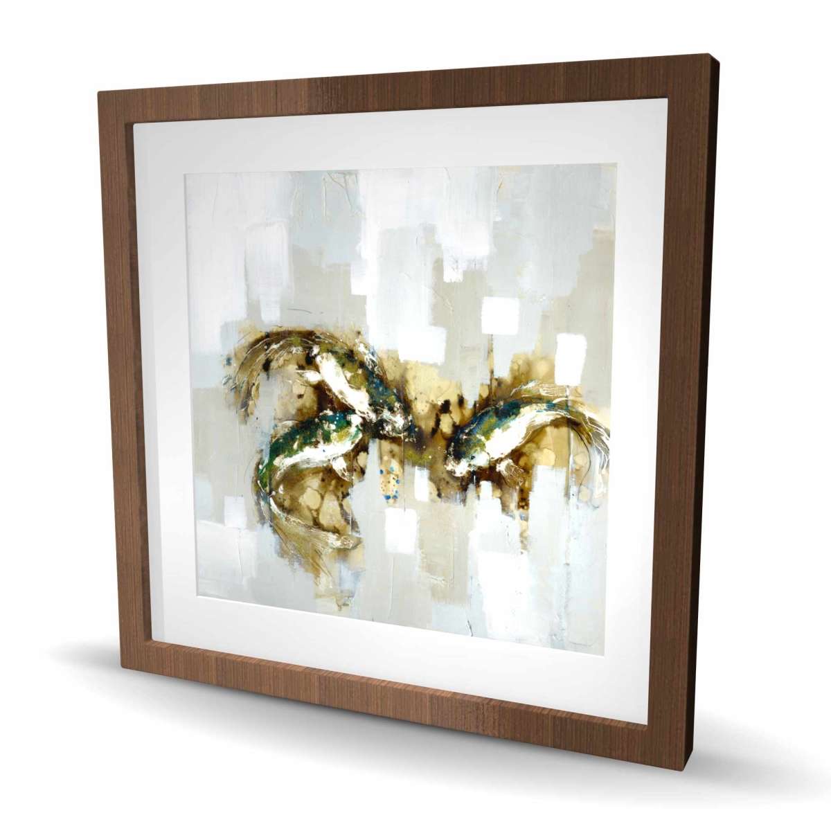 C1FM2424OLTUBH 24 x 24 in. Three Abstract Koi Fish - Framed Matted Print Wall Art - Home Decor