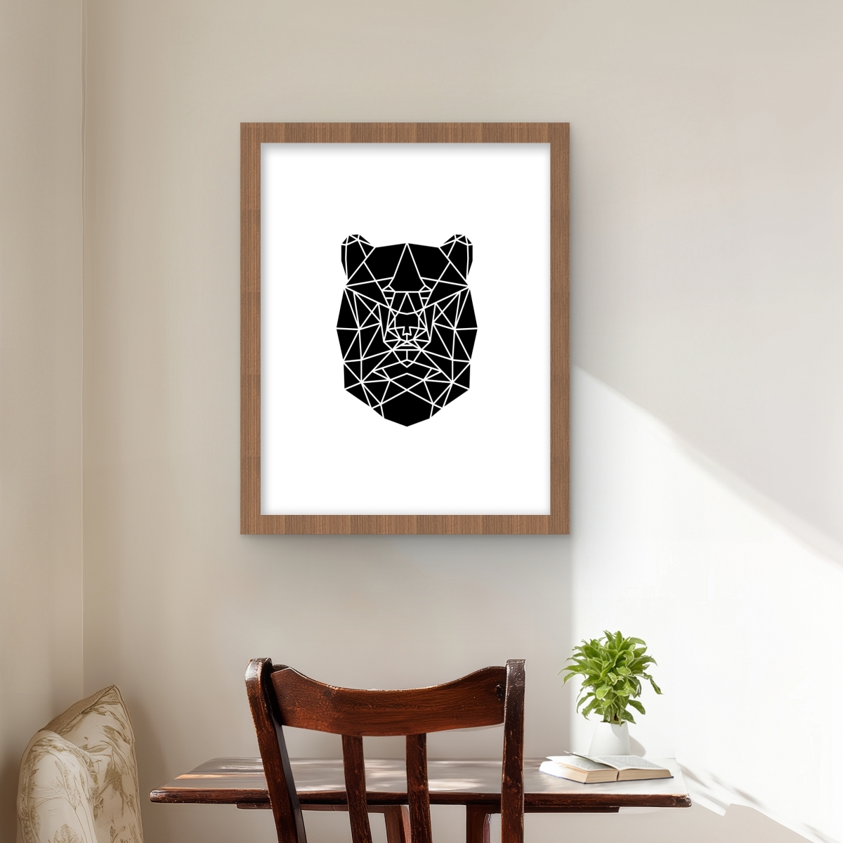 C1FM162061TOC1 16 x 20 in. Geometric Bear Head Print Wall Art - Black & White Framed Decor