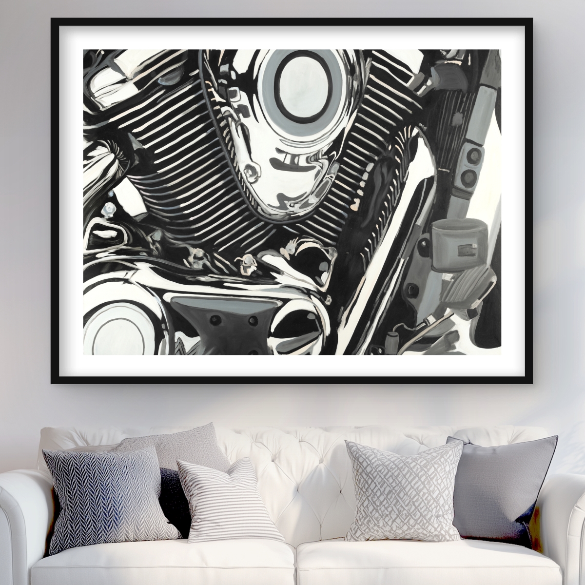 C1FM3648DNRF8P 36 x 48 in. Motorcycle Engine - Framed Matted Print Wall Art - Home Decor Art