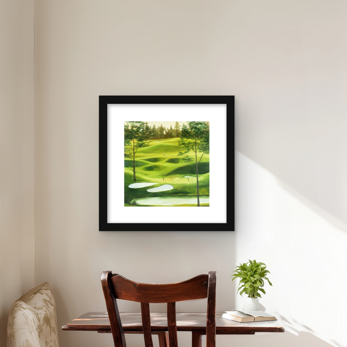 C1FM1616V1918S 16 x 16 in. Big Golf Course - Office Trees Framed Matted Print Wall Art for Decor