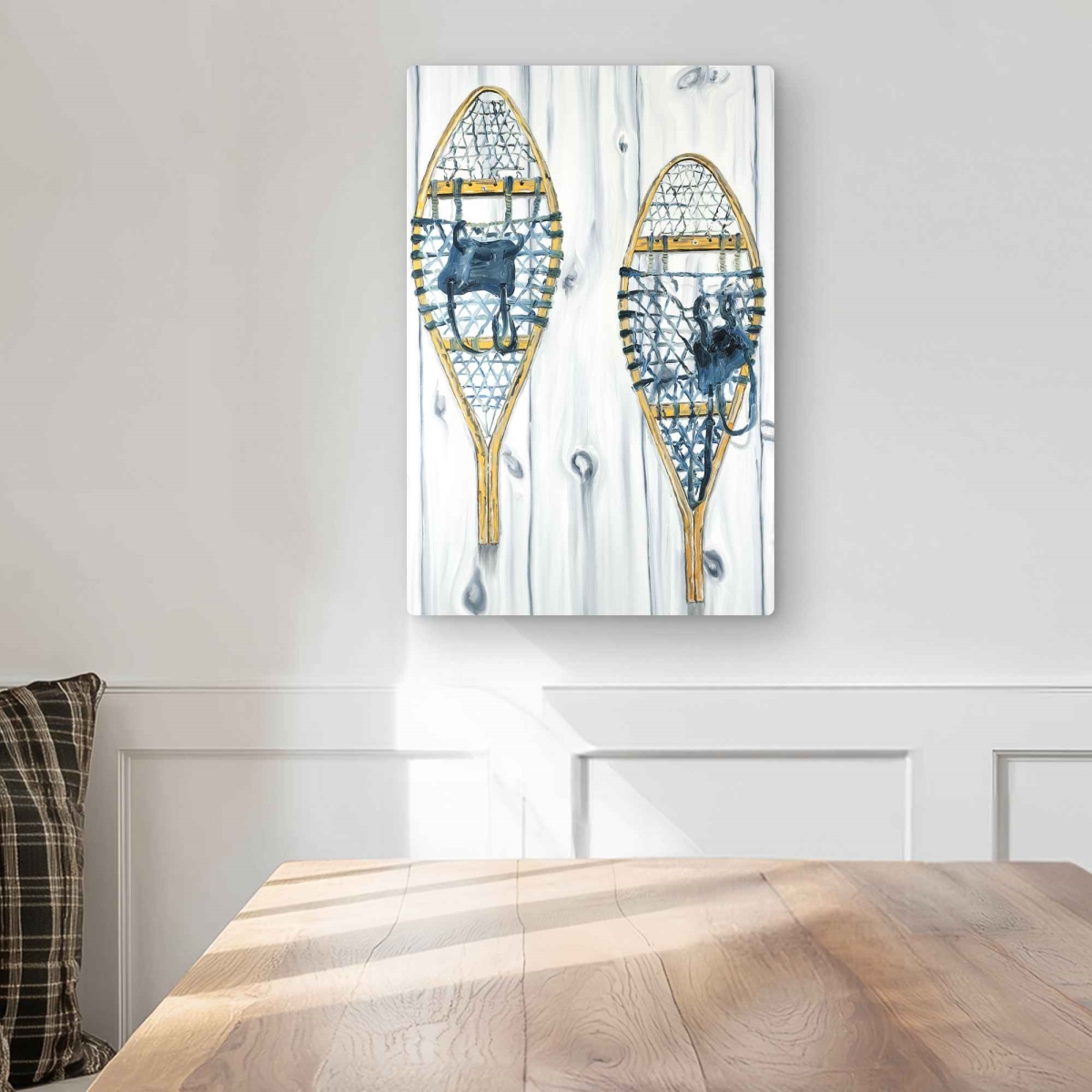 C1MP1218RJIDZ8 12 x 18 in. Set of Vintage Wood Snowshoes Wall Art - Blue Livingroom Metal Print
