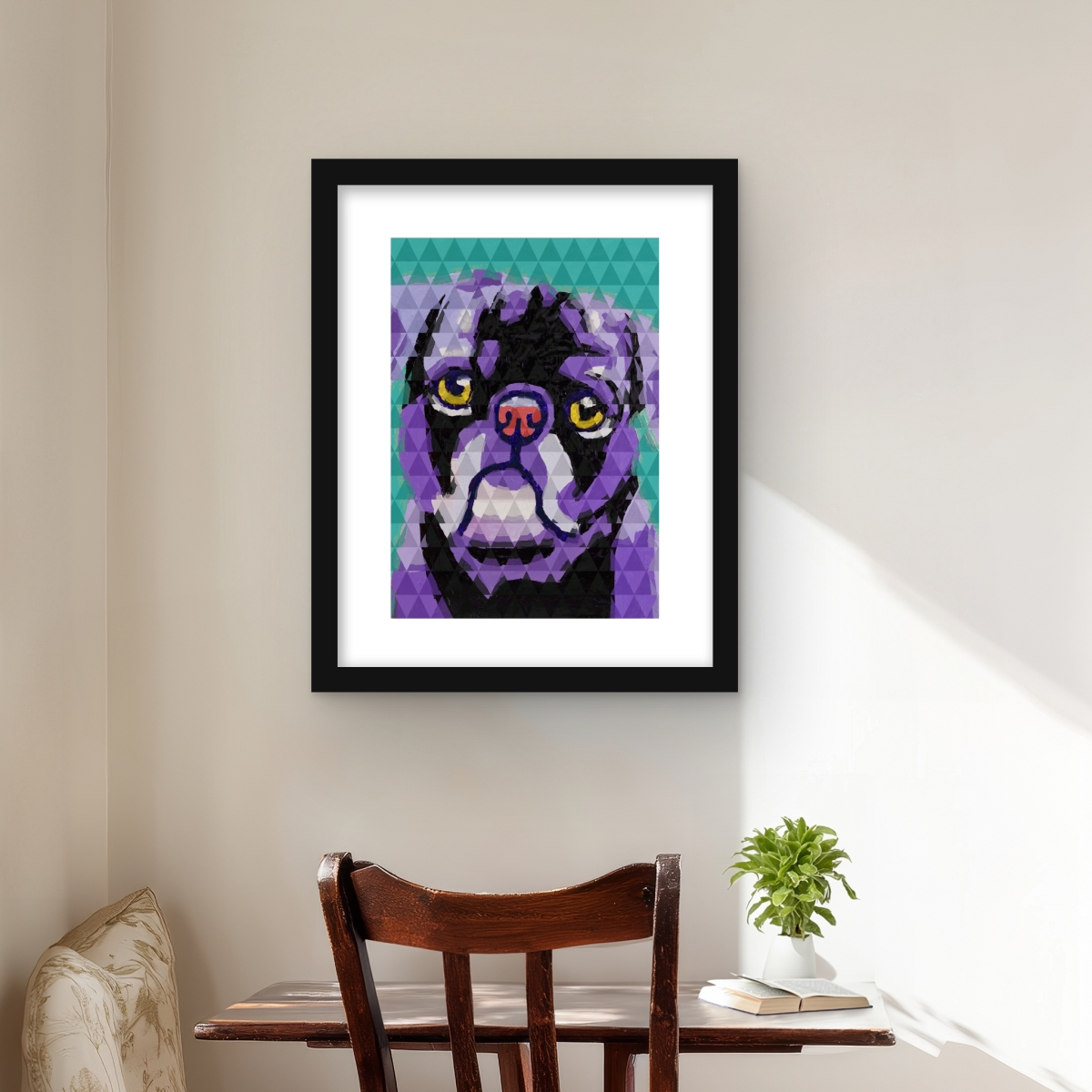 C1FM16206Y4QEI 16 x 20 in. Geometric Pug Framed Matted Print Wall Art - Unique Home Decor Art