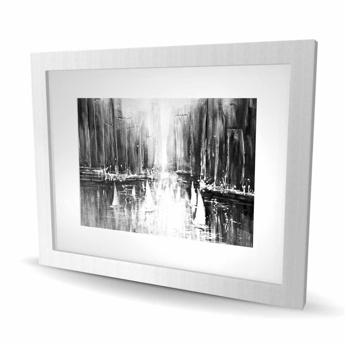 C1FM16207QS8HC 16 x 20 in. Grayscale Boats on the Water Wall Art - Coastal Framed Print Decor