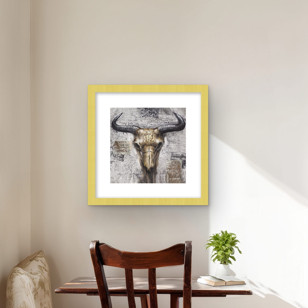 C1FM1616AEUO5P 16 x 16 in. Bull Skull with Typography - Rustic Animals Framed Print Wall Art