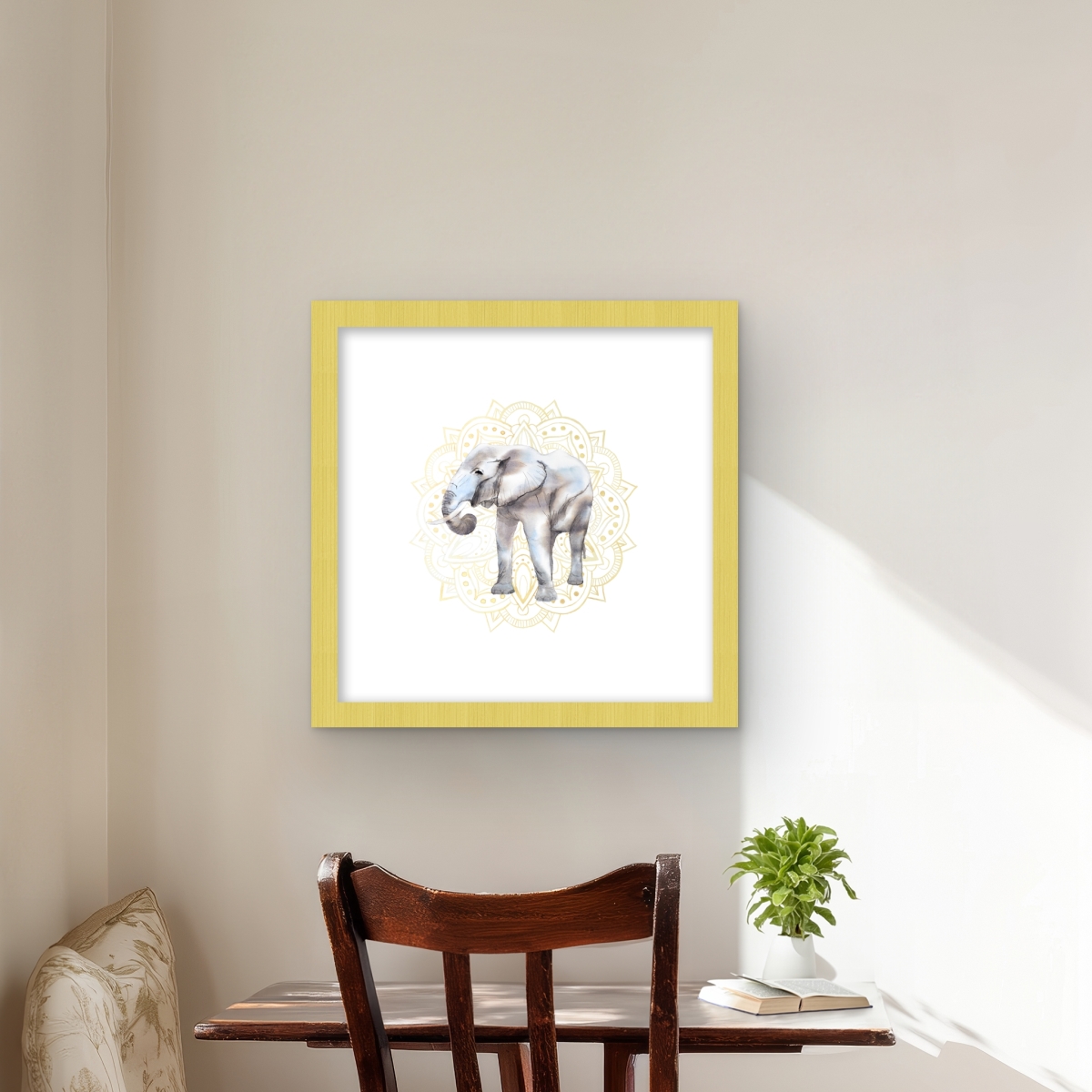 C1FM161692MO7N 16 x 16 in. Elephant On Mandalas Pattern Print Wall Art - Gray Framed Home Decor