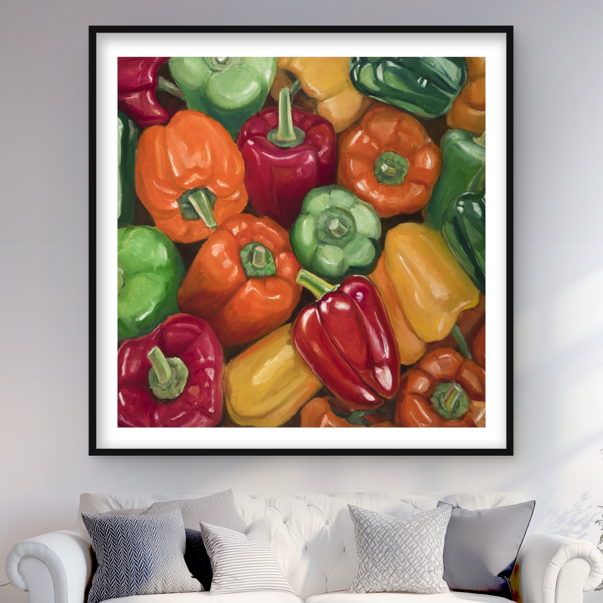 C1FM4848OPBAZO 48 x 48 in. Colorful Peppers - Still Life Framed Print Wall Art for Home Decor