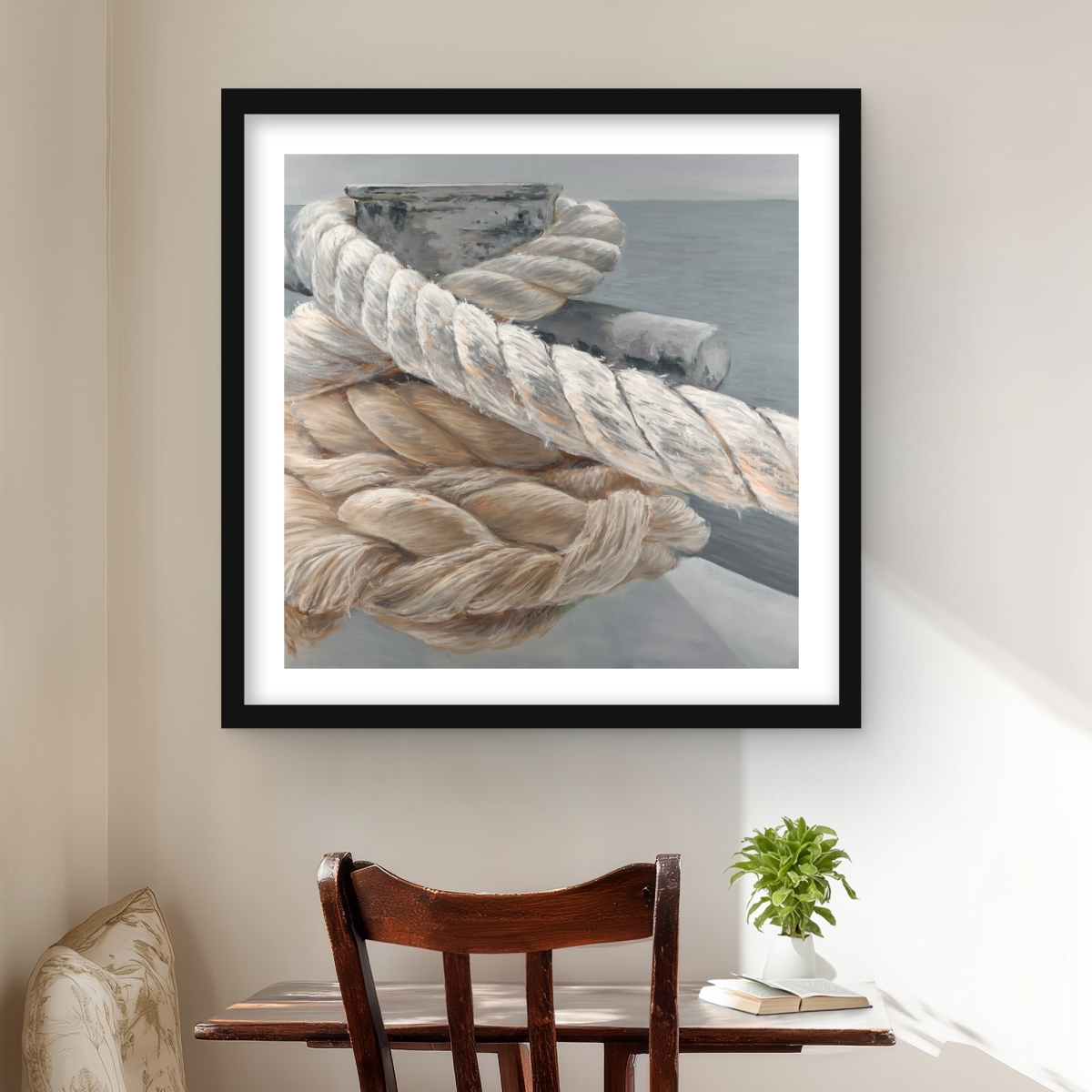 C1FM2424DJLA3G 24 x 24 in. Tie-Down Ropes Closeup - Object Marine Framed Matted Print Wall Art