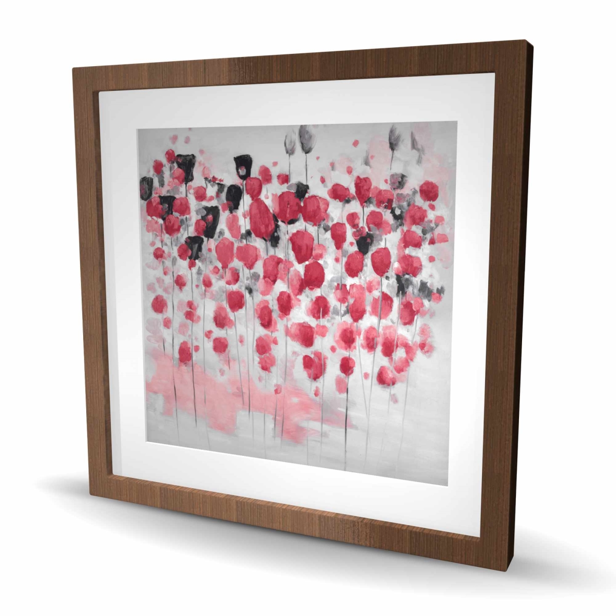 C1FM2424ECK4MW 24 x 24 in. Abstract Pink Flowers Field - Black Floral Framed Print Wall Art