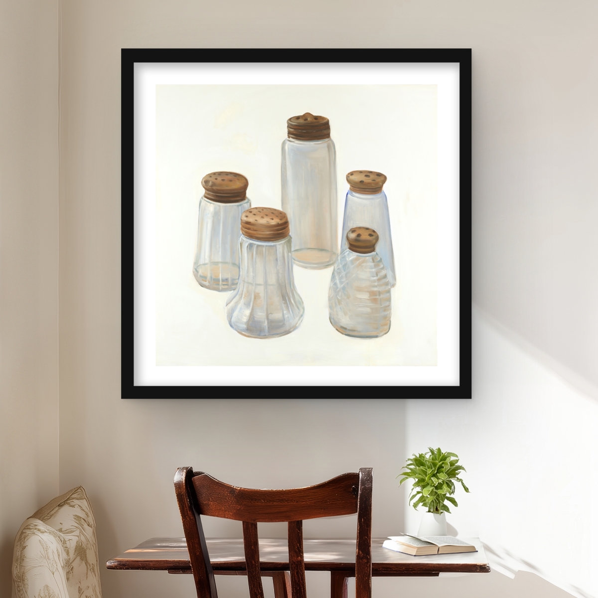 C1FM2424QIJAJH 24 x 24 in. Vintage Salt & Pepper Shaker Wall Art - Framed Still Life Print