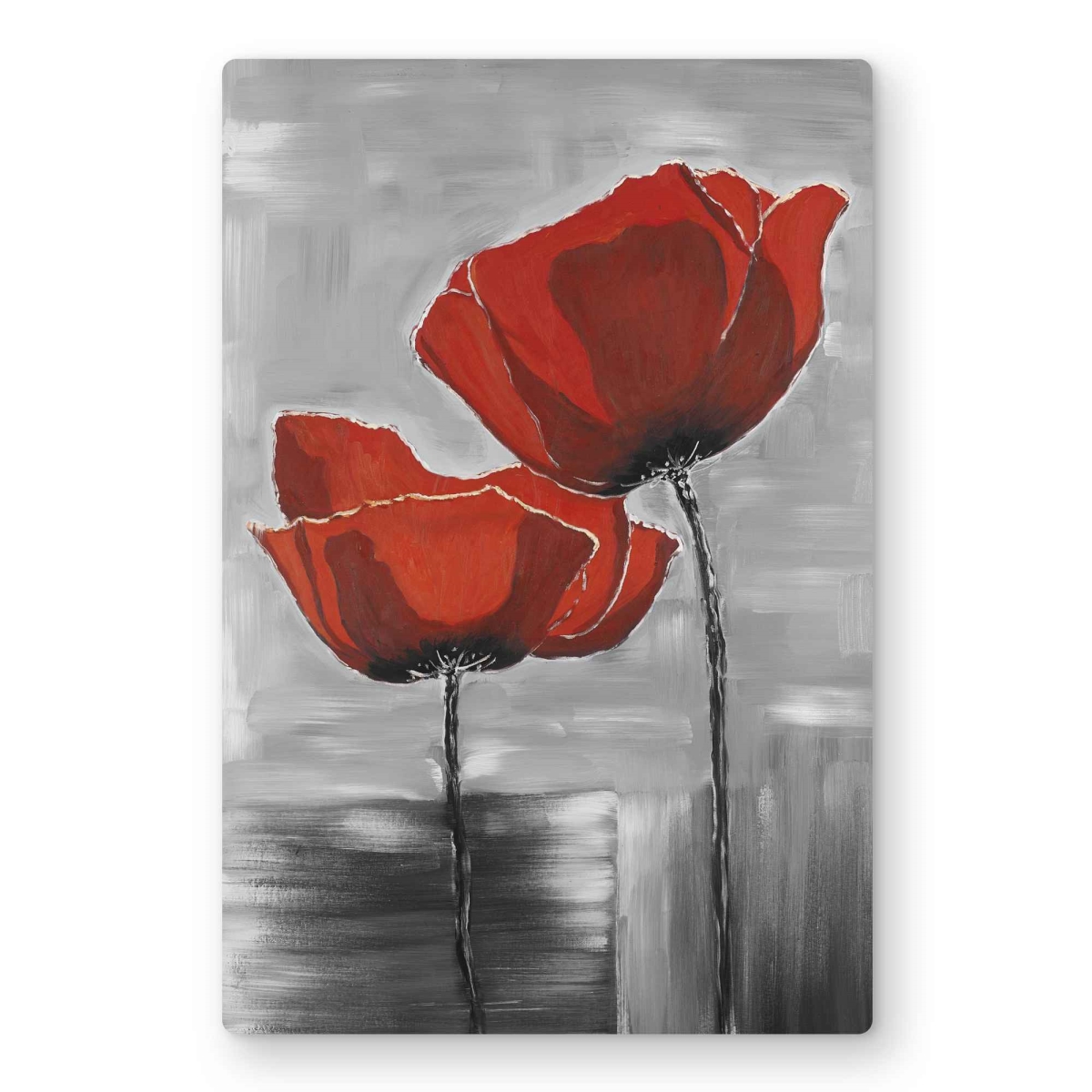 C1MP1218BDANK7 12 x 18 in. Two Red Flowers On Grayscale Background Wall Art - Floral Metal Print