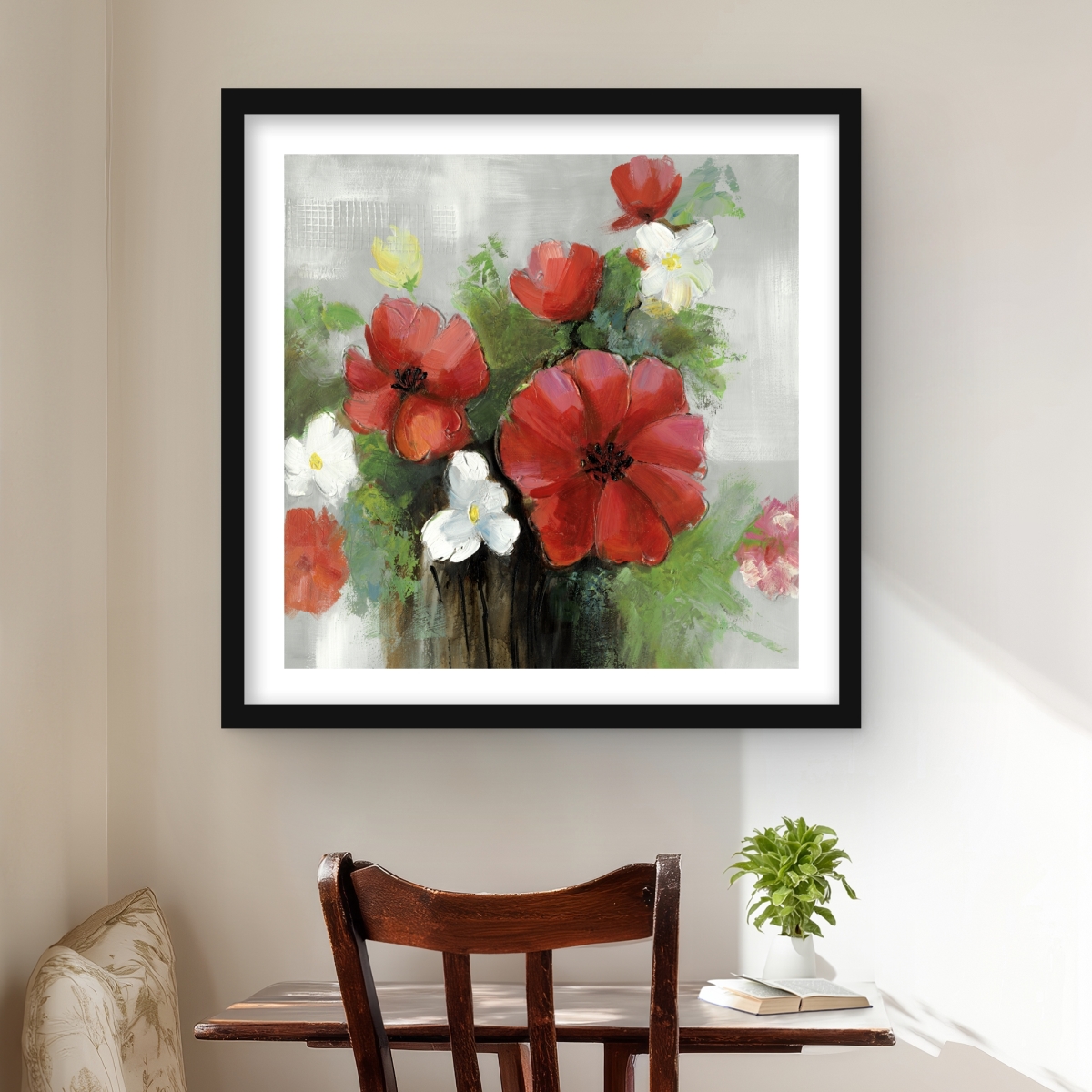 C1FM2424O4FUF4 24 x 24 in. Abstract Wild Flowers Bundle Wall Art - Framed Botanical Print Decor