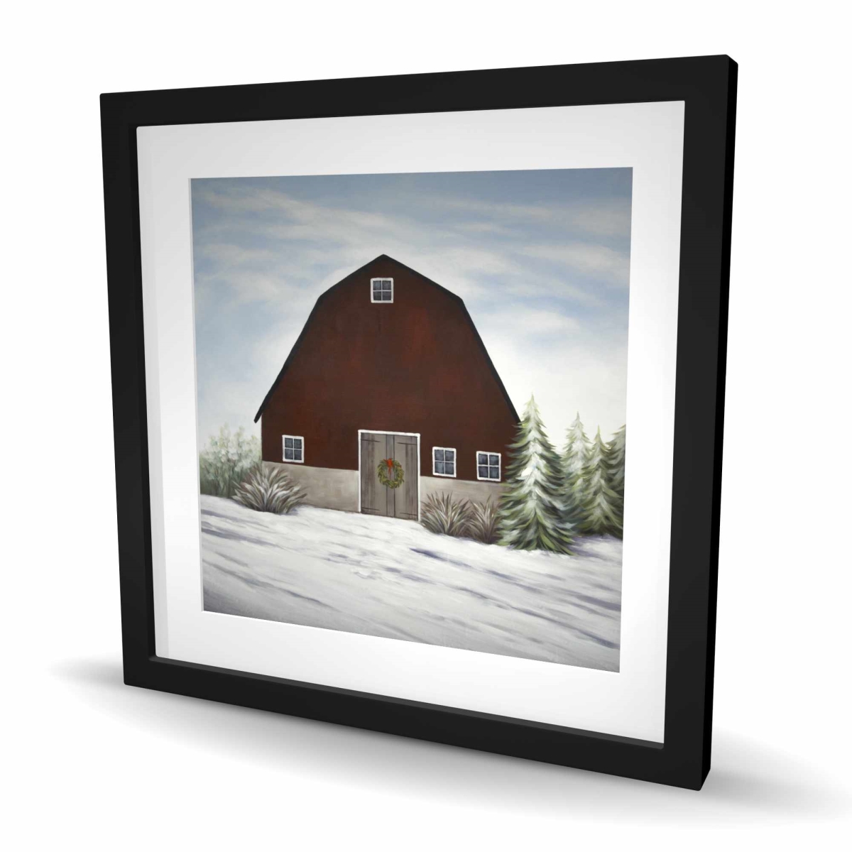 C1FM2424YWSZ0B 24 x 24 in. It Winter on the Farm - Framed Matted Print Wall Art for Home Decor