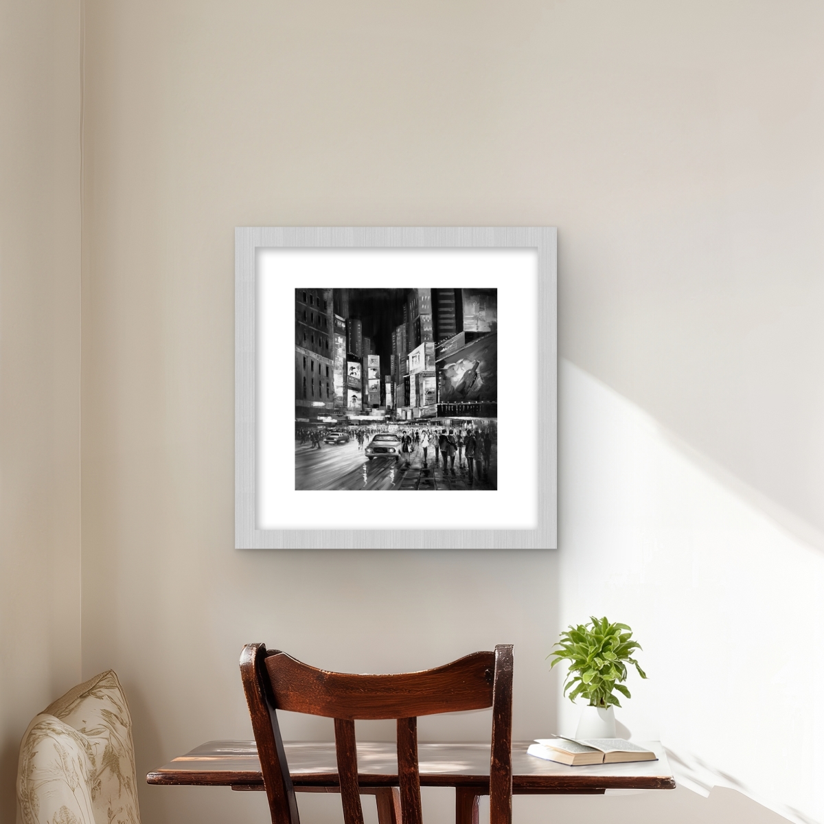 C1FM1616D9SUP4 Times Square Monochrome - Framed Matted Print Wall Art for Home Decor - 16 x 16 in.