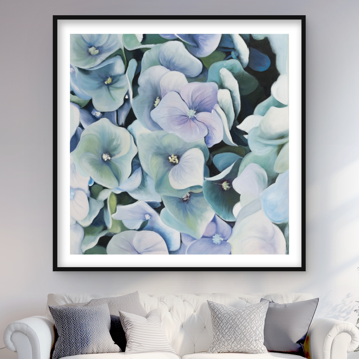 C1FM4848WE1O4H 48 x 48 in. Hydrangea Plant - Hyperrealist Botanical Print Wall Art - Home Decor
