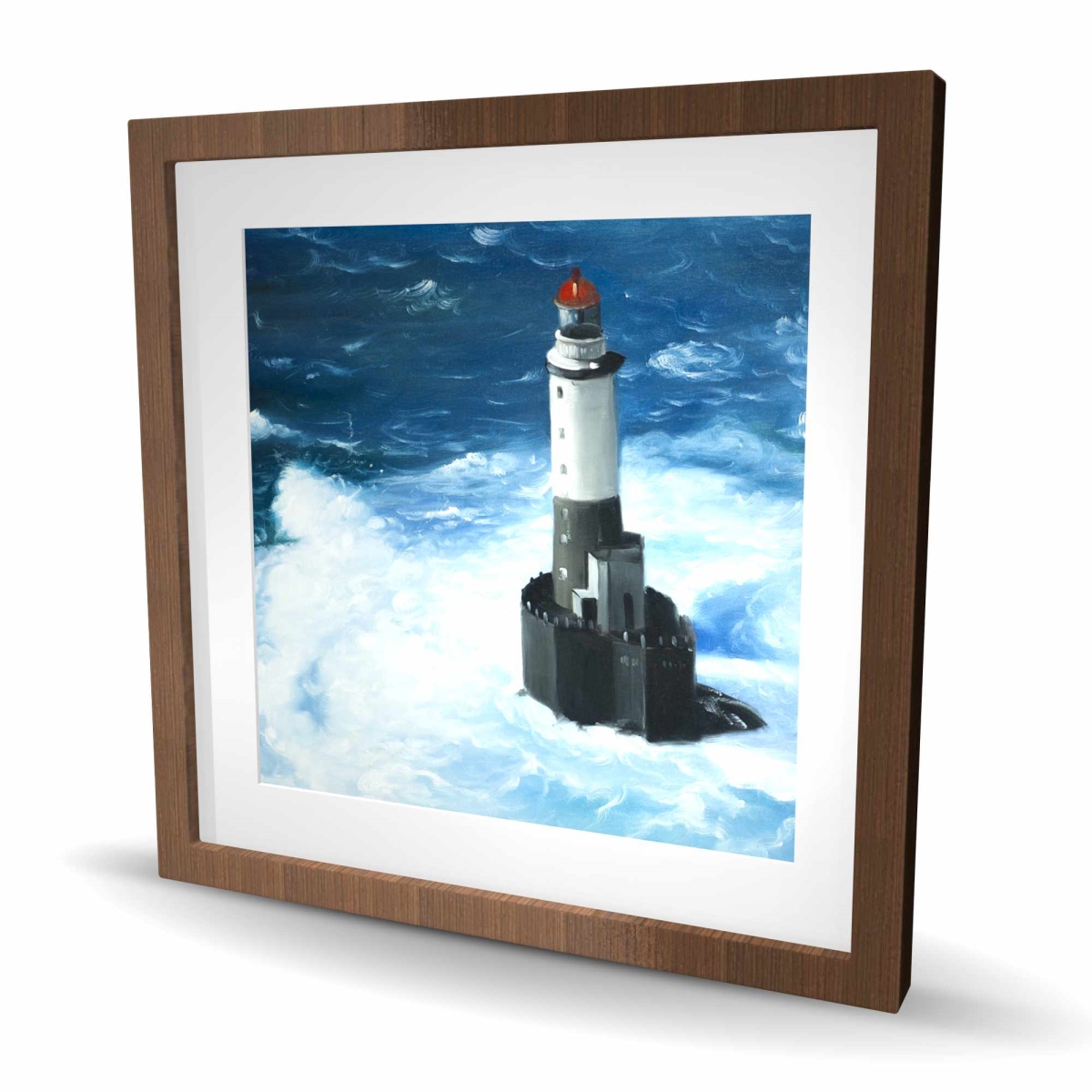 C1FM2424BP3M45 24 x 24 in. Unleashed Waves On A Lighthouse - Classic Blue Framed Print Wall Art