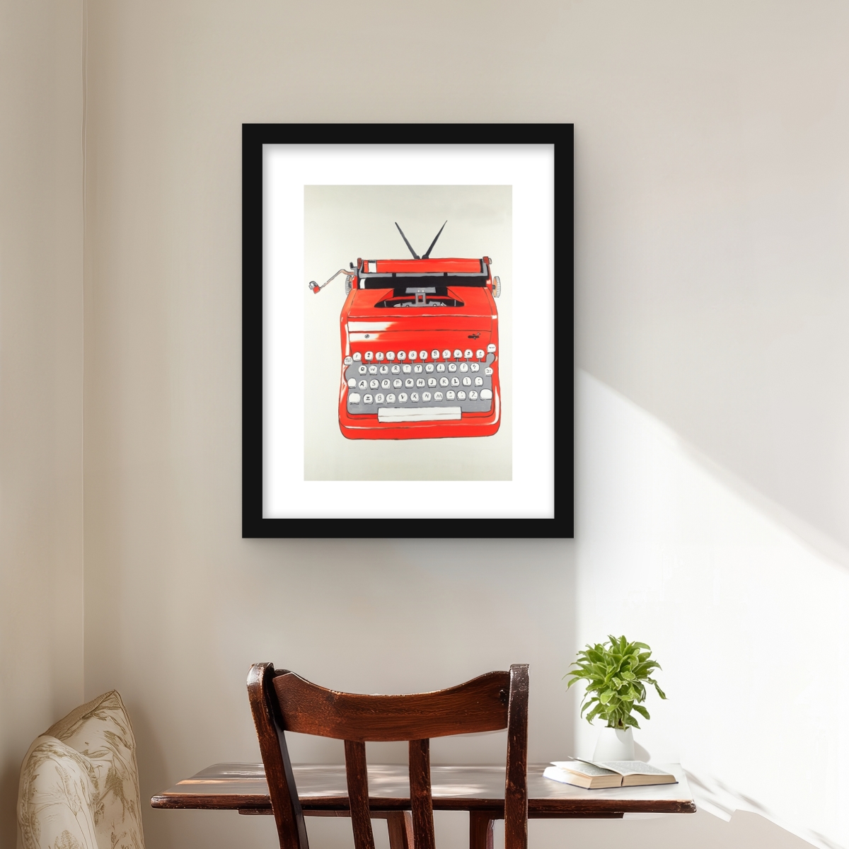 C1FM16207C44FJ 16 x 20 in. Red Typewriter Machine Print Wall Art - Framed Matted Home Decor