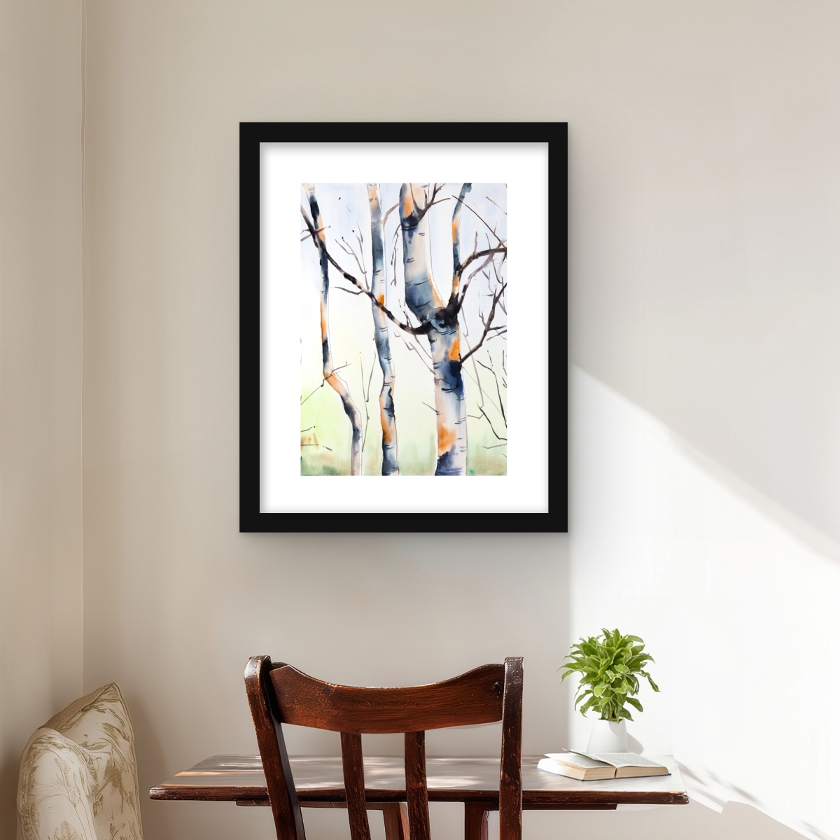 C1FM1620K4E9LG 16 x 20 in. Three Small Birch Trees - Framed Matted Print Wall Art for Home Decor