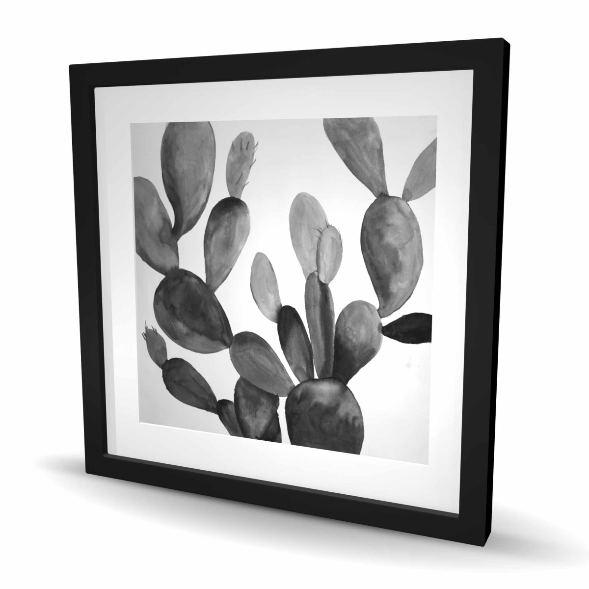 C1FM2424MGC8TT 24 x 24 in. Grayscale Cactus - Floral Gray Framed Matted Print Wall Art for Decor
