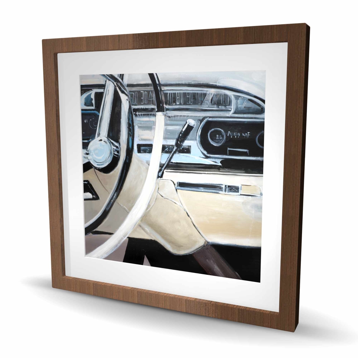 C1FM2424PXIRCB 24 x 24 in. 1950S Car Dashboard - Gray Contemporary Framed Matted Print Wall Art