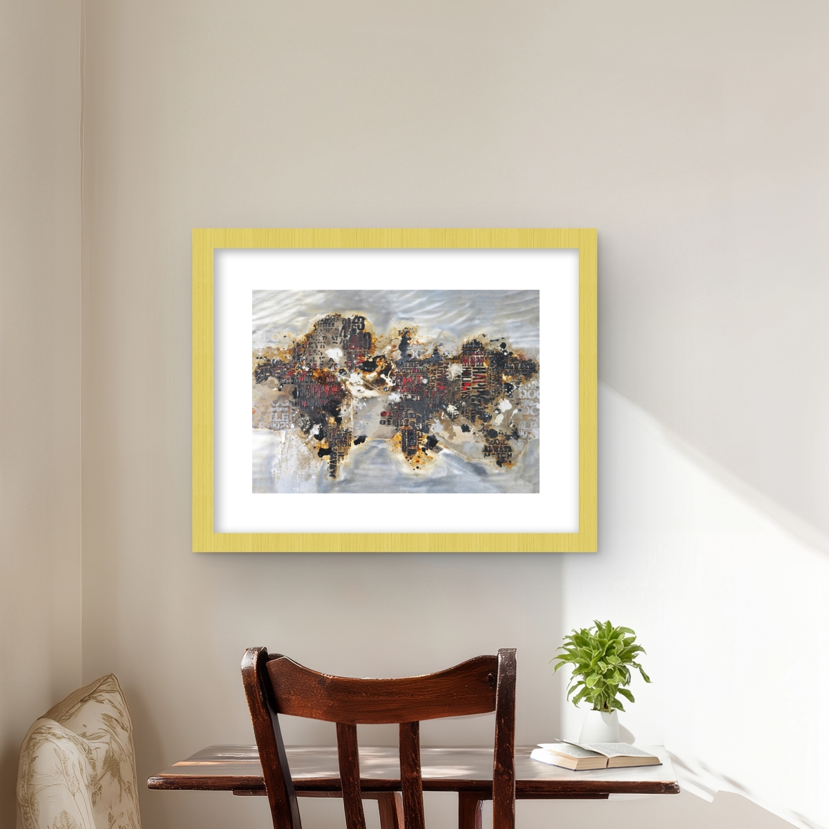 C1FM1620WA2M0N 16 x 20 in. Texturized World Map with Typography Wall Art - Framed City Print