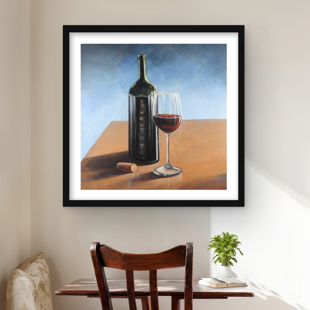 C1FM2424U55SCF 24 x 24 in. Bottle of Bordeaux with Wine Glass Wall Art - Still Life Art Print