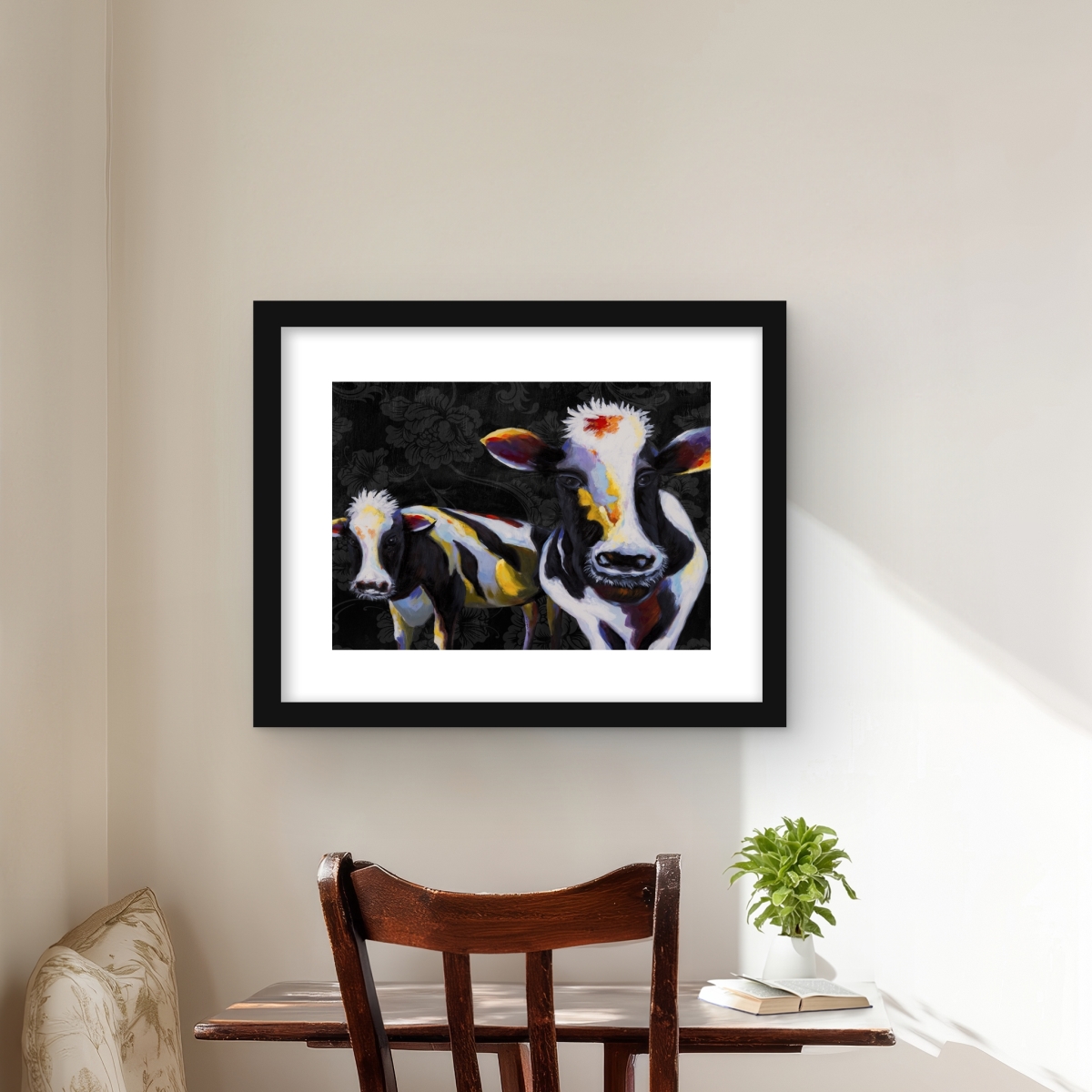 C1FM16208JB2EA 16 x 20 in. Two Funny Cows Victorian Print Wall Art - White Framed Matted Decor