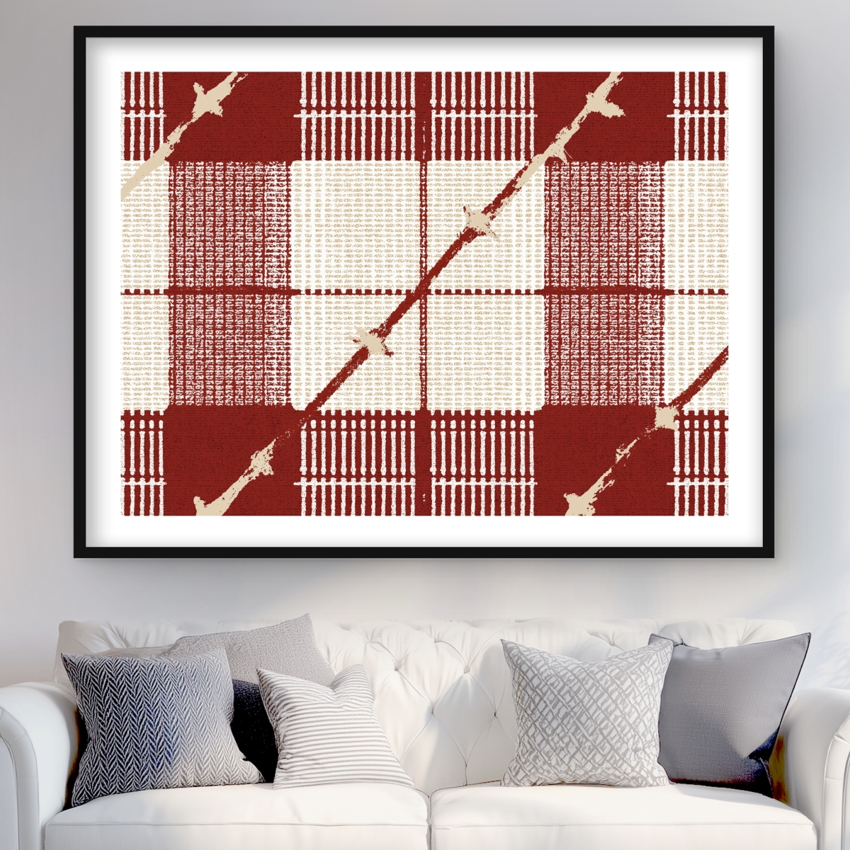 C1FM3648RRUHL8 36 x 48 in. Red Square Pattern - Blue Framed Matted Print Wall Art for Home Decor