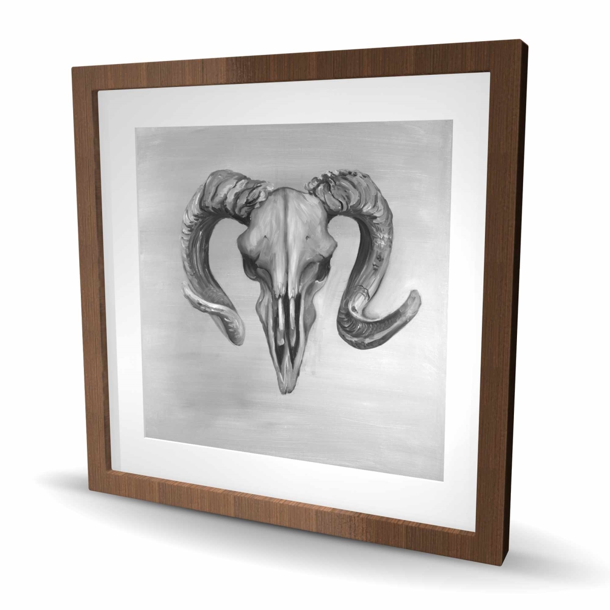 C1FM2424SV6S1H 24 x 24 in. Grayscale Aries Skull - Rustic Framed Matted Print Wall Art for Decor