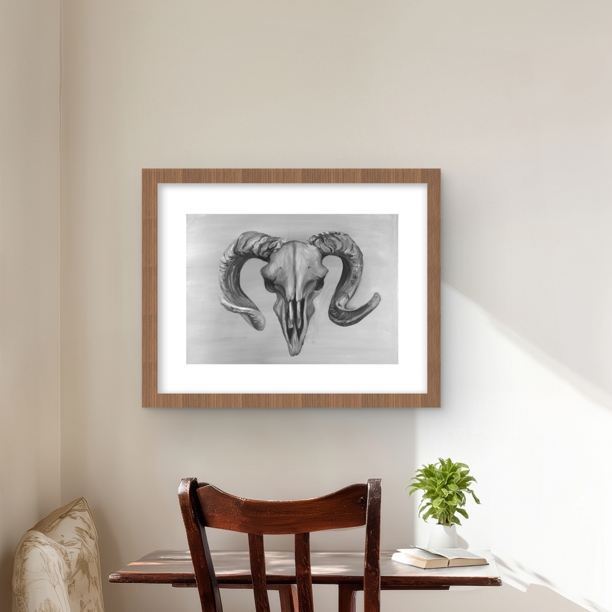 C1FM1620TFHLC4 16 x 20 in. Grayscale Aries Skull - Rustic Framed Print Wall Art for Home Decor