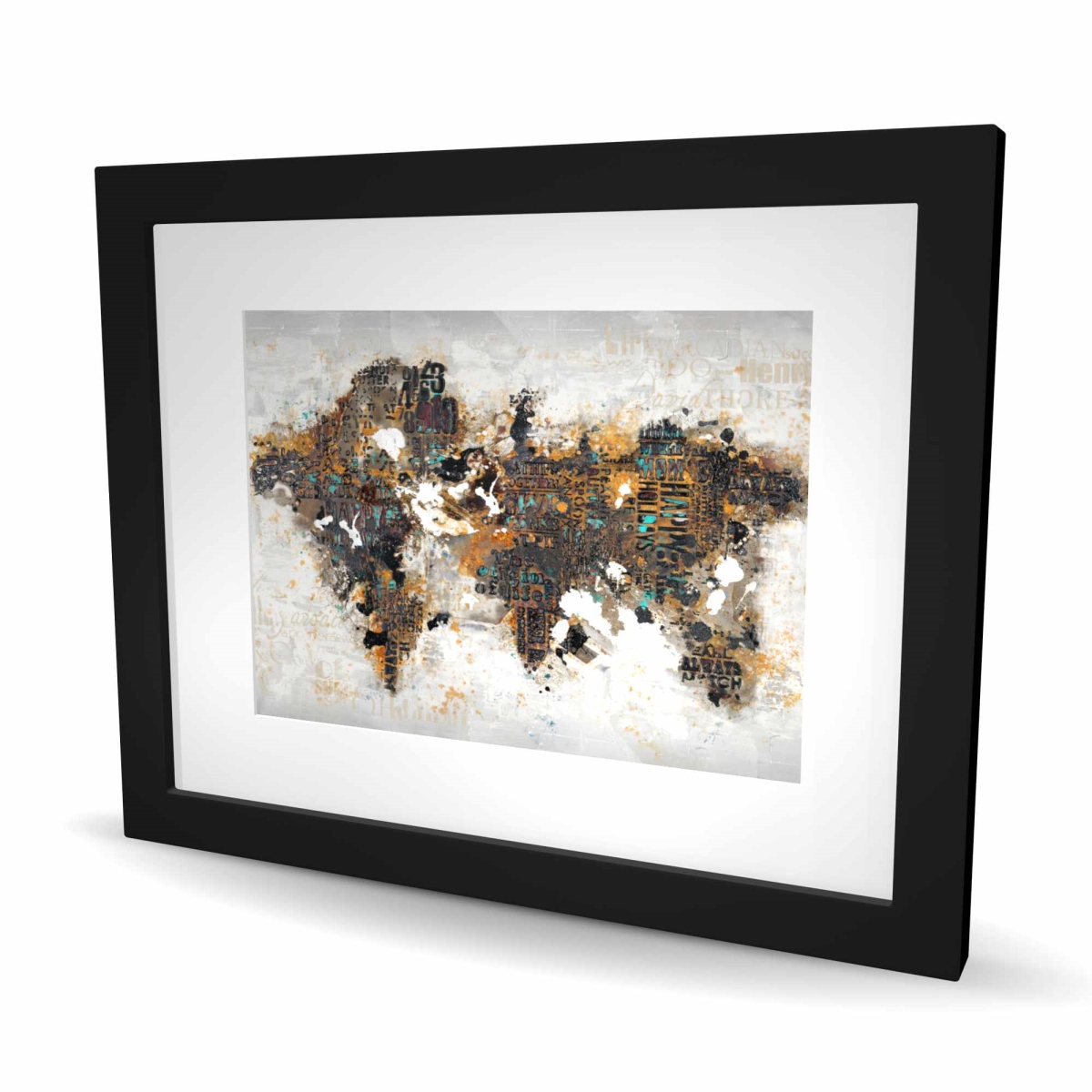 C1FM1620TGOG55 16 x 20 in. Abstract World Map with Typography - Framed Print Wall Art for Decor