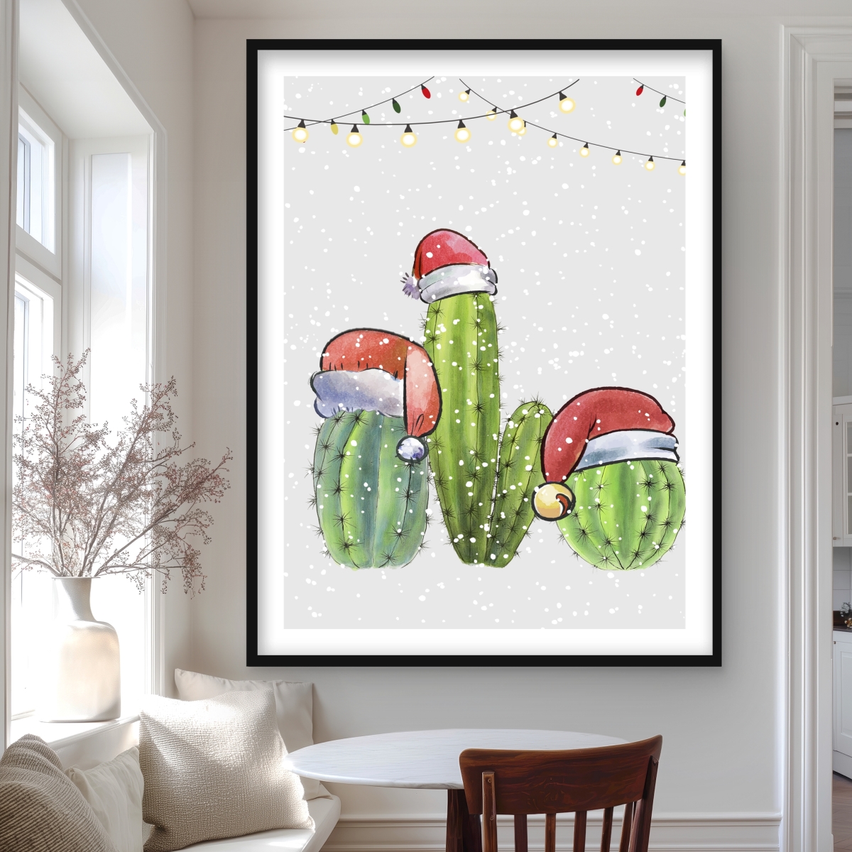 C1FM36483MEIRK 36 x 48 in. Christmas Cactus - Gray Illustrative Framed Print Wall Art for Decor